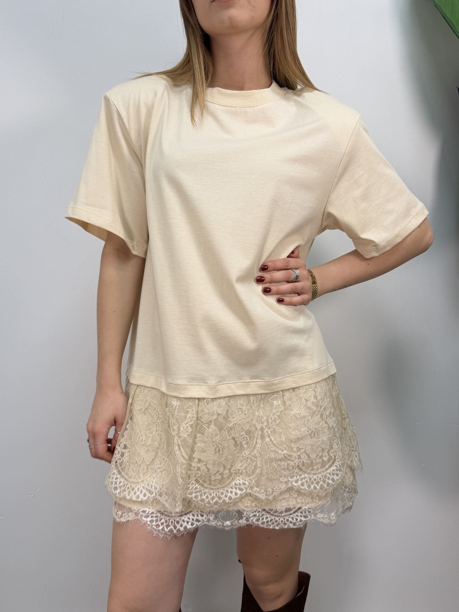 Abito corto mezza manica con pizzo sul fondo HaveOne - GiuGiò | Shop online