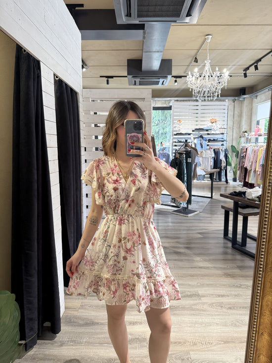 Abito corto stampa floreale con profili ricamati Susy Mix - GiuGiò | Shop online
