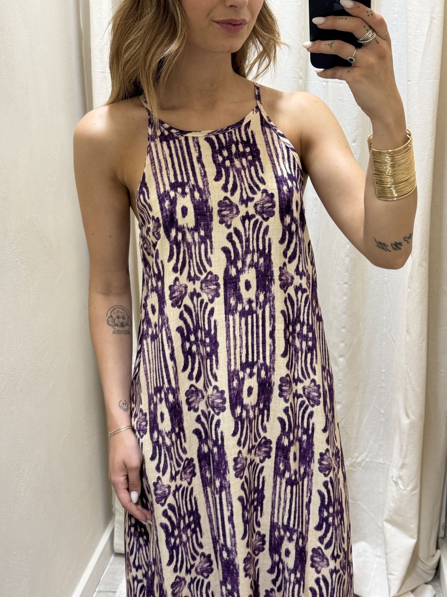Abito lungo scollo quadrato fantasia viola HaveOne - GiuGiò | Shop online