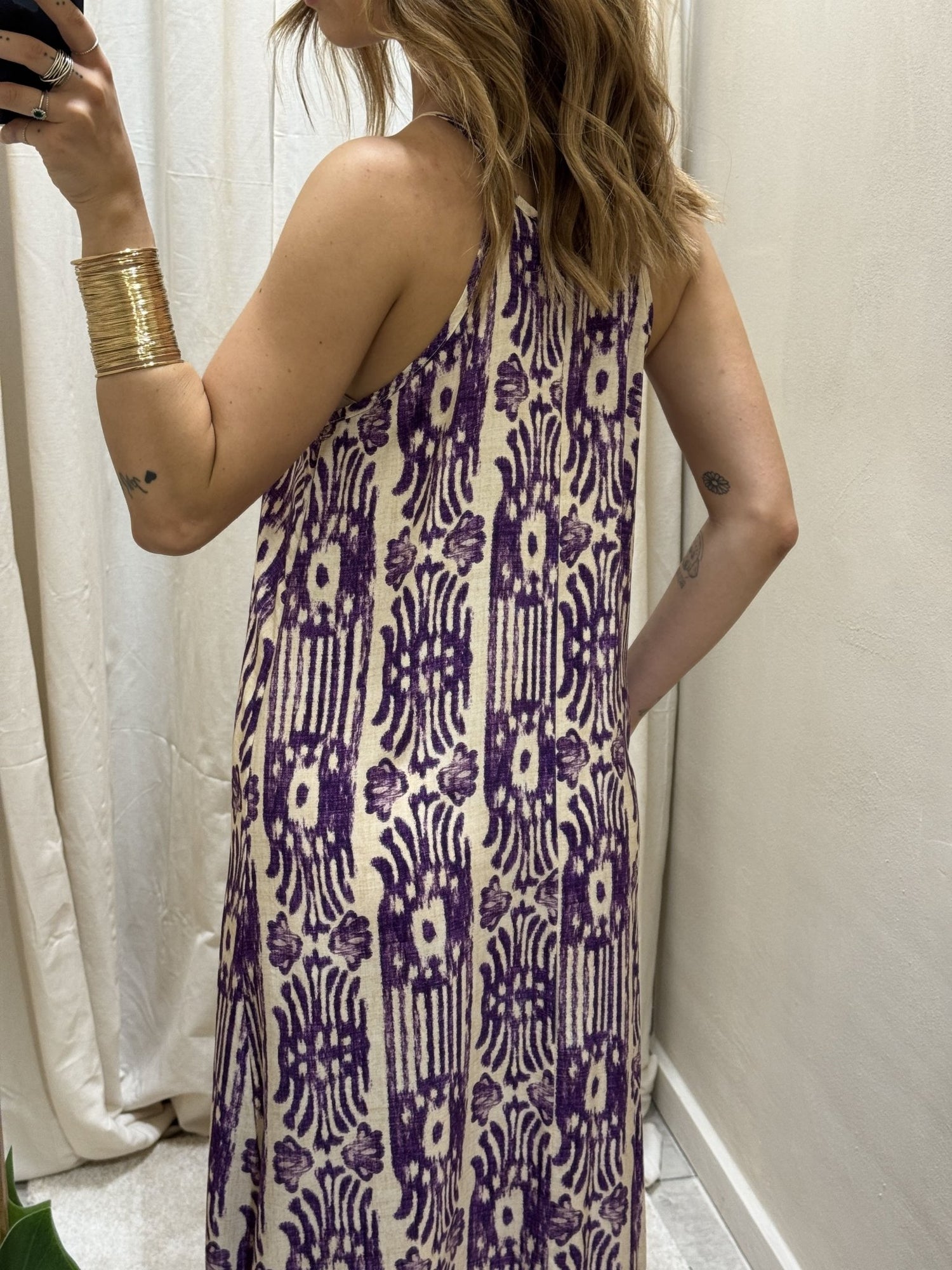Abito lungo scollo quadrato fantasia viola HaveOne - GiuGiò | Shop online