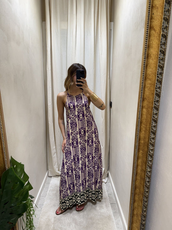 Abito lungo scollo quadrato fantasia viola HaveOne - GiuGiò | Shop online