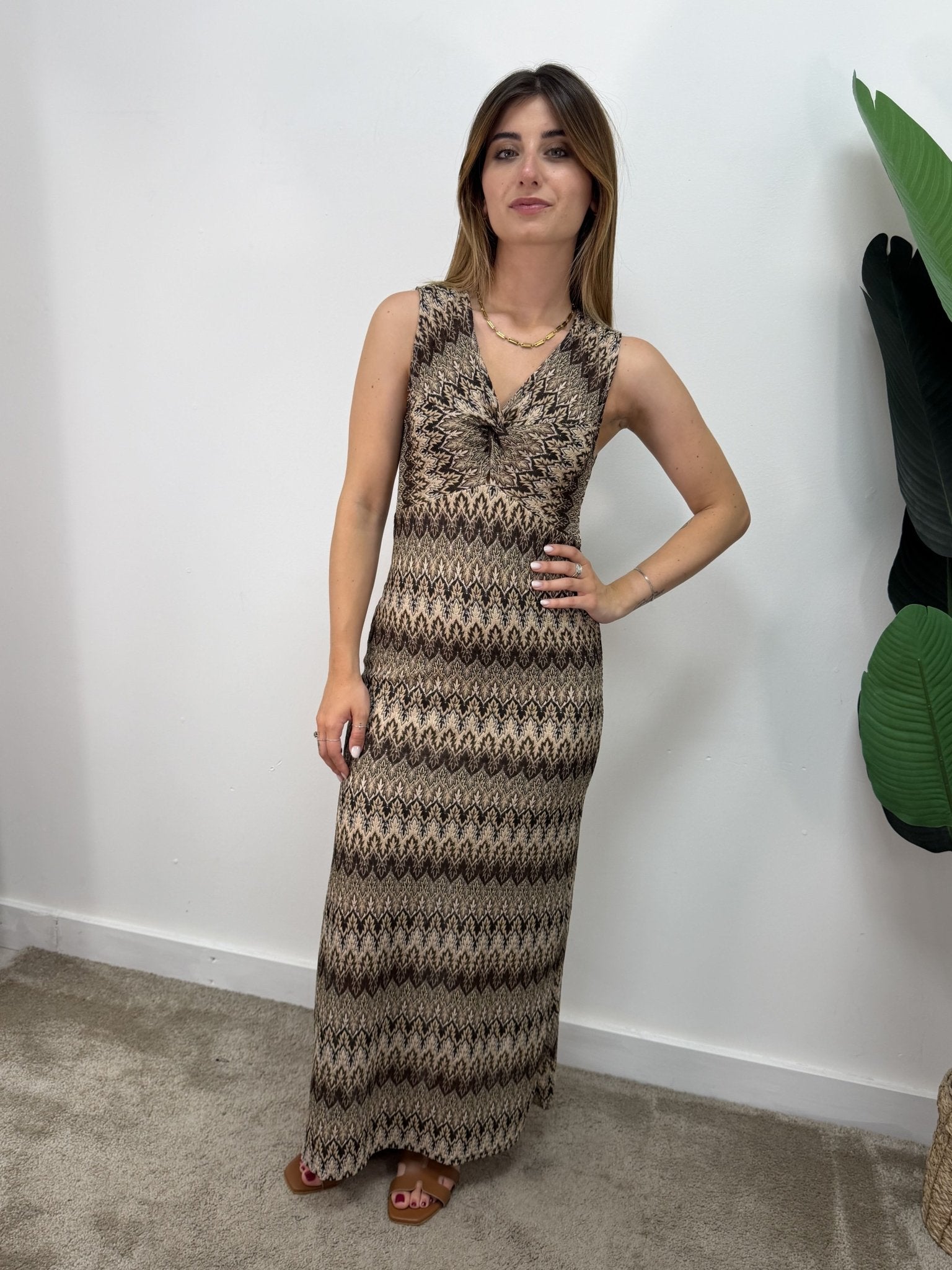 Abito lungo stampa zig zag con nodo Susy Mix - GiuGiò | Shop online