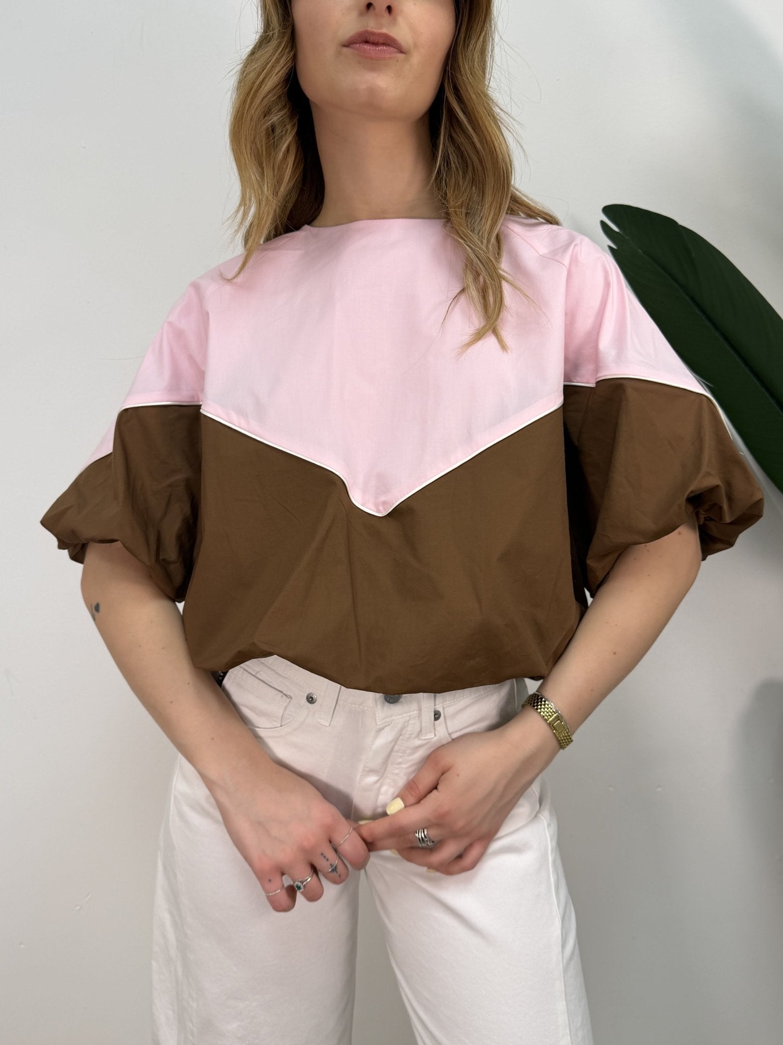 Blusa bicolor manica palloncino Tensione In - GiuGiò | Shop online
