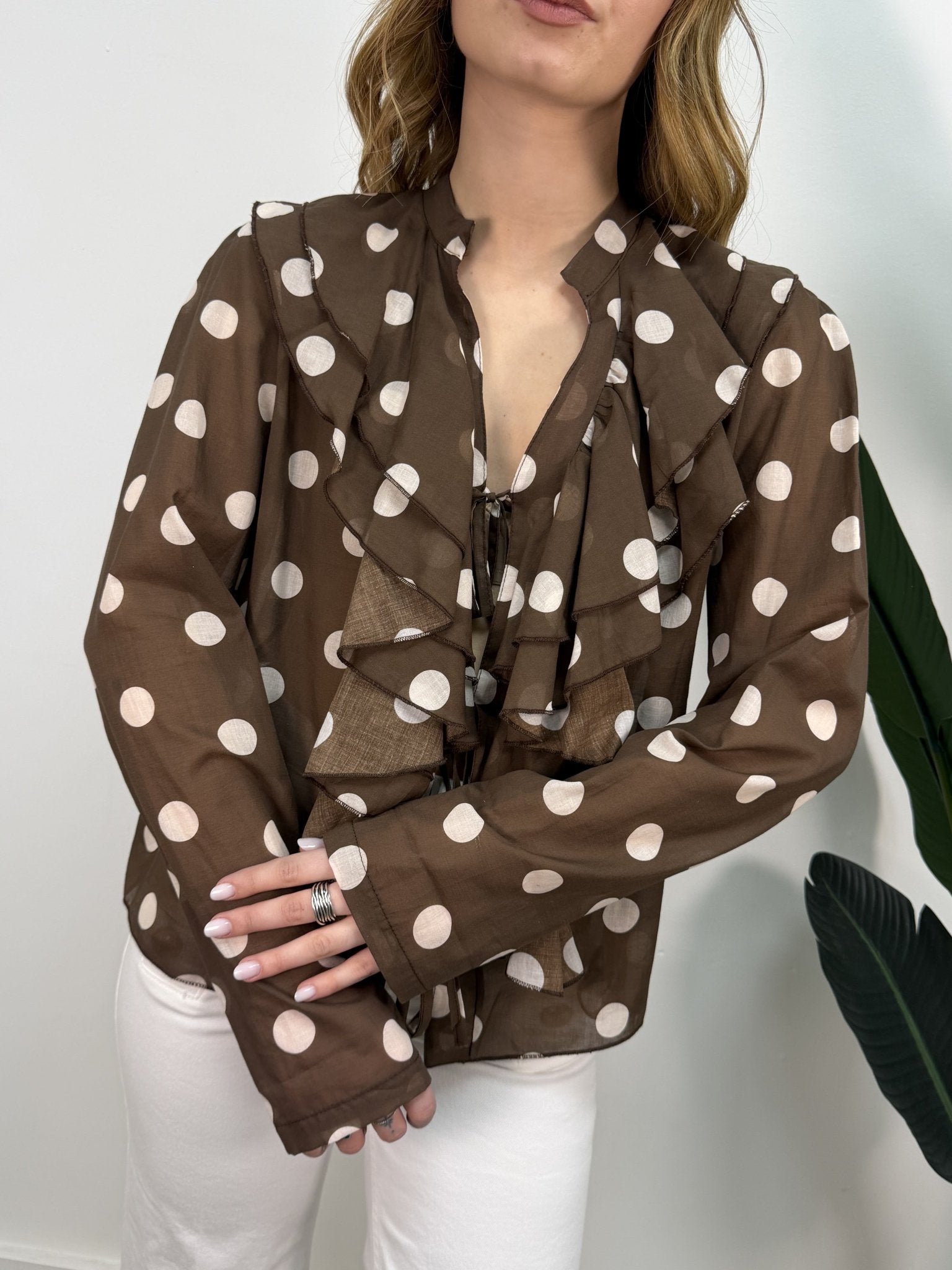 Blusa pois scollo V con rouches Susy Mix - GiuGiò | Shop online