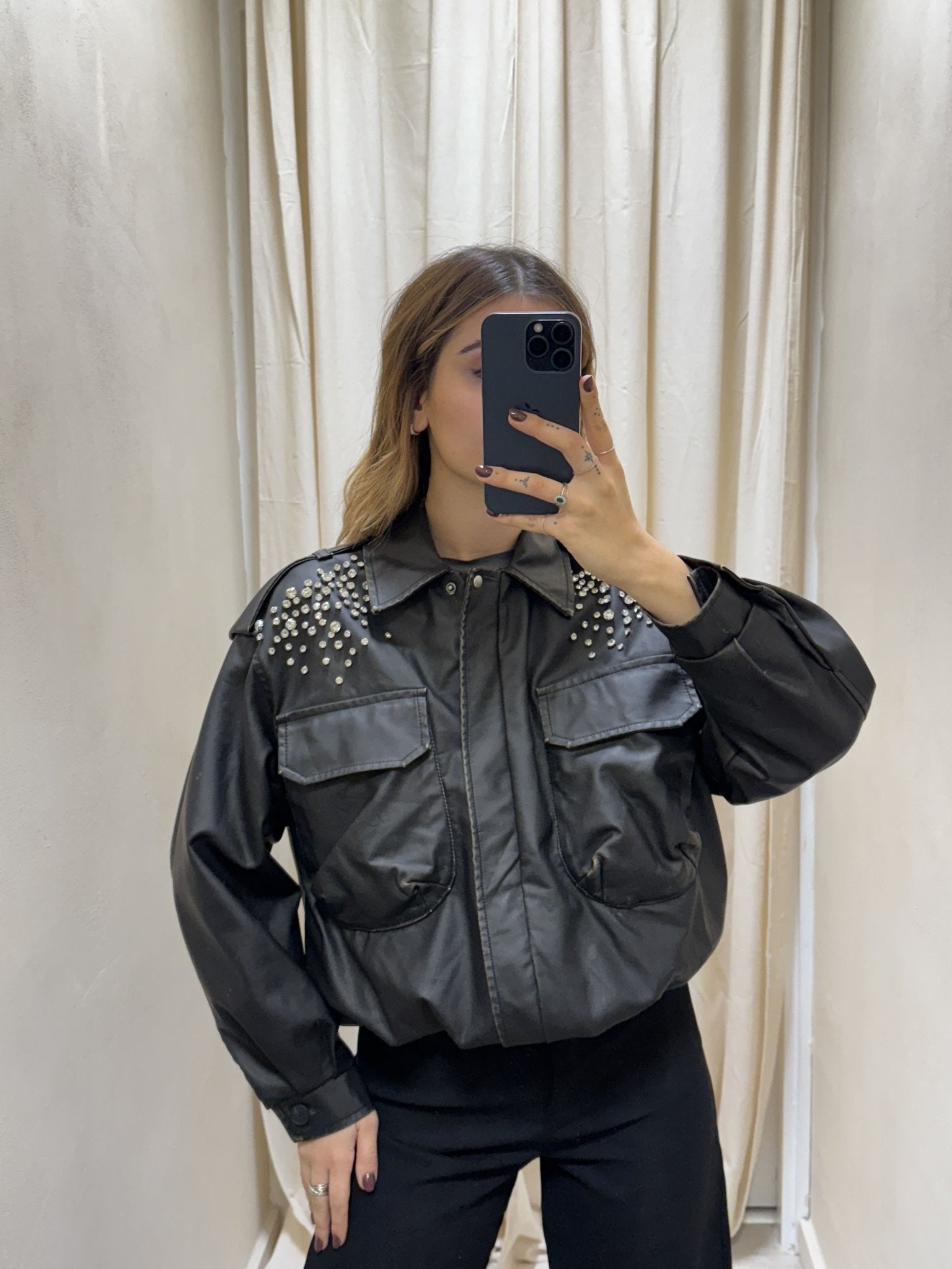 Bomber ecopelle con dettagli strass HaveOne - GiuGiò | Shop online