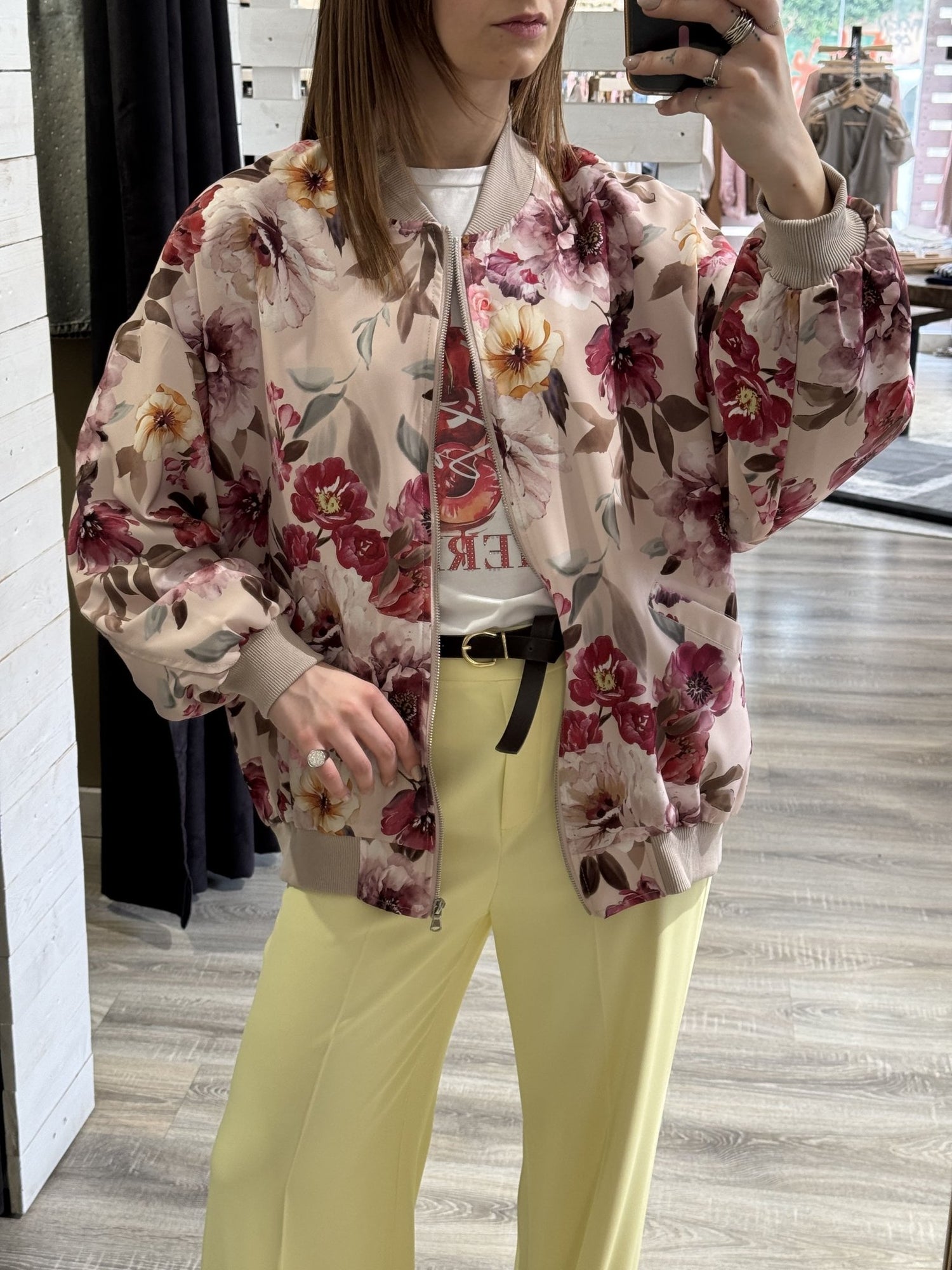 Bomber in raso stampa floreale Susy Mix - GiuGiò | Shop online
