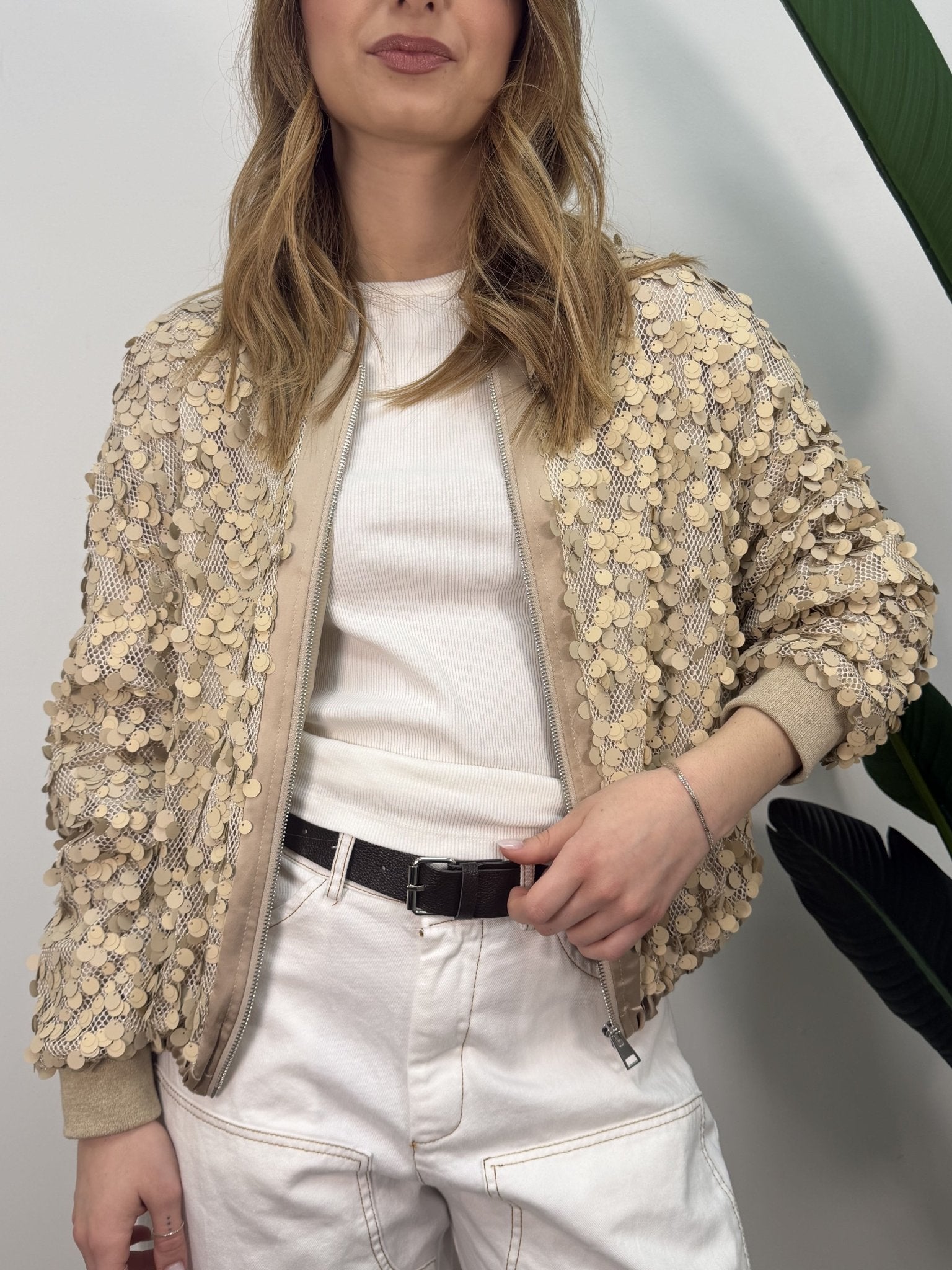 Bomber paillettes beige con zip HaveOne - GiuGiò | Shop online