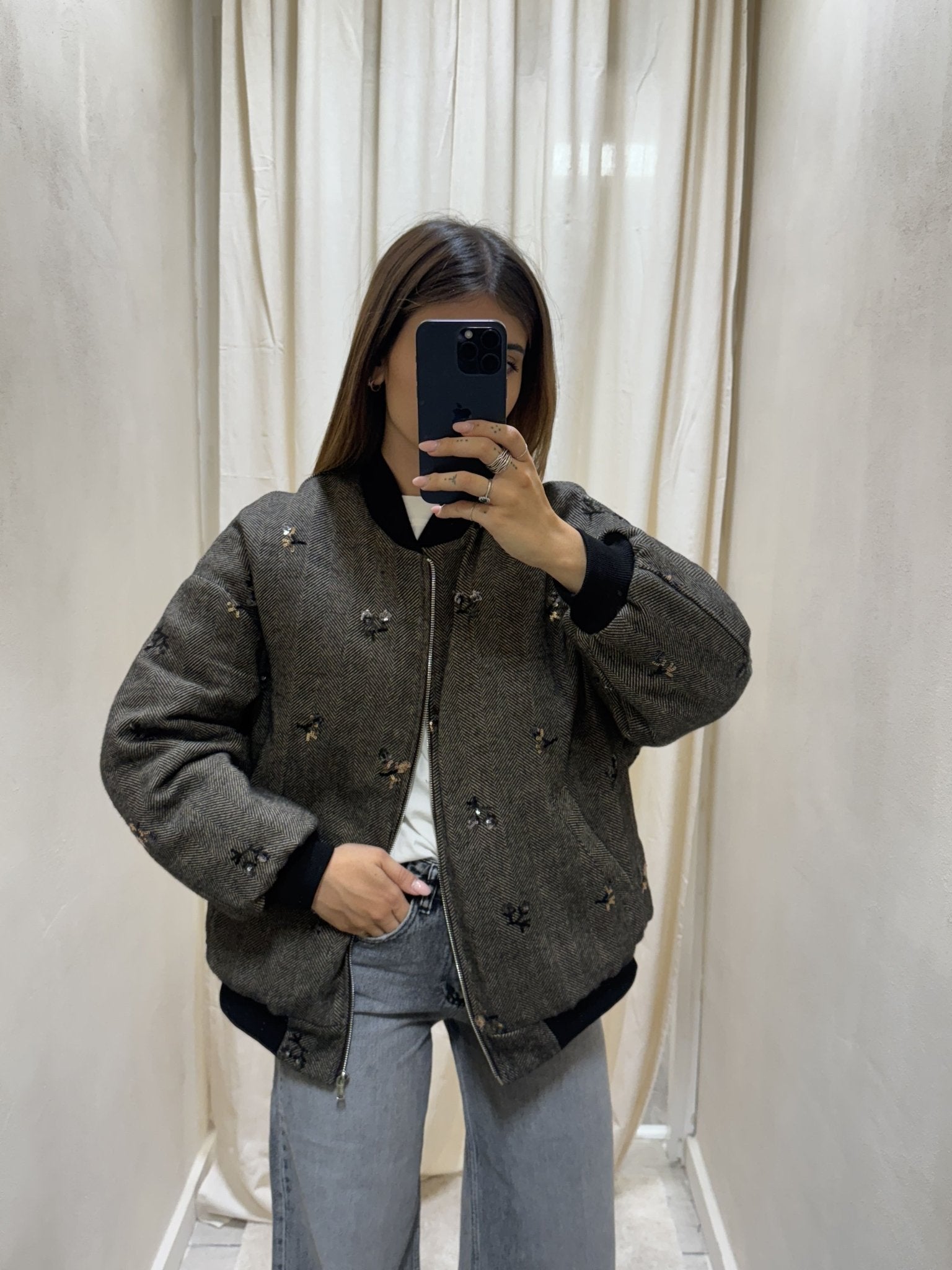 Bomber spinato con inserti paillettes Susy Mix - GiuGiò | Shop online