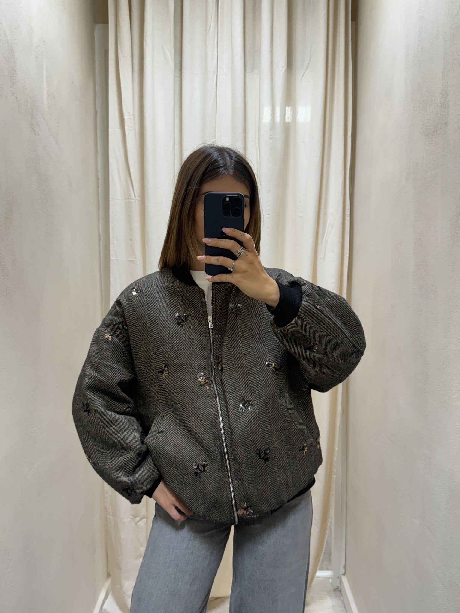 Bomber spinato con inserti paillettes Susy Mix - GiuGiò | Shop online