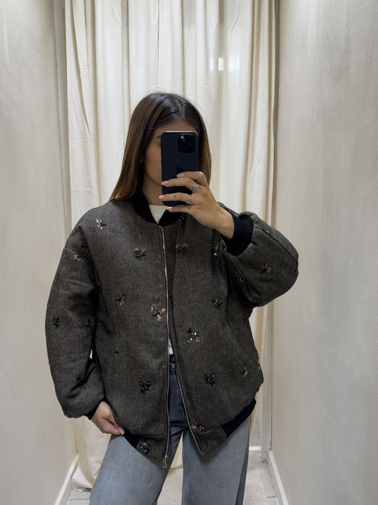 Bomber spinato con inserti paillettes Susy Mix - GiuGiò | Shop online