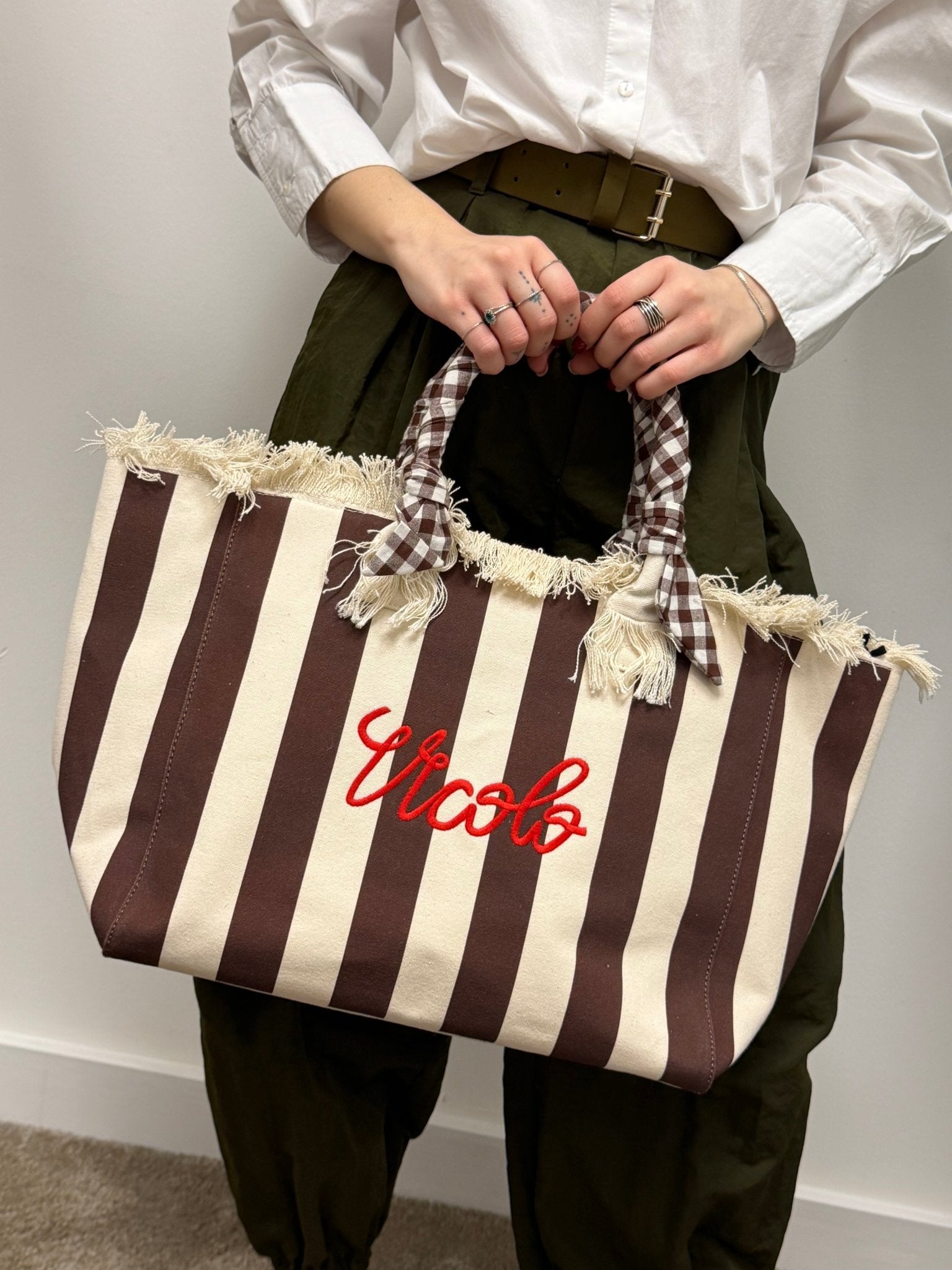 Borsa shopper grande in canvas rigata VICOLO - GiuGiò | Shop online