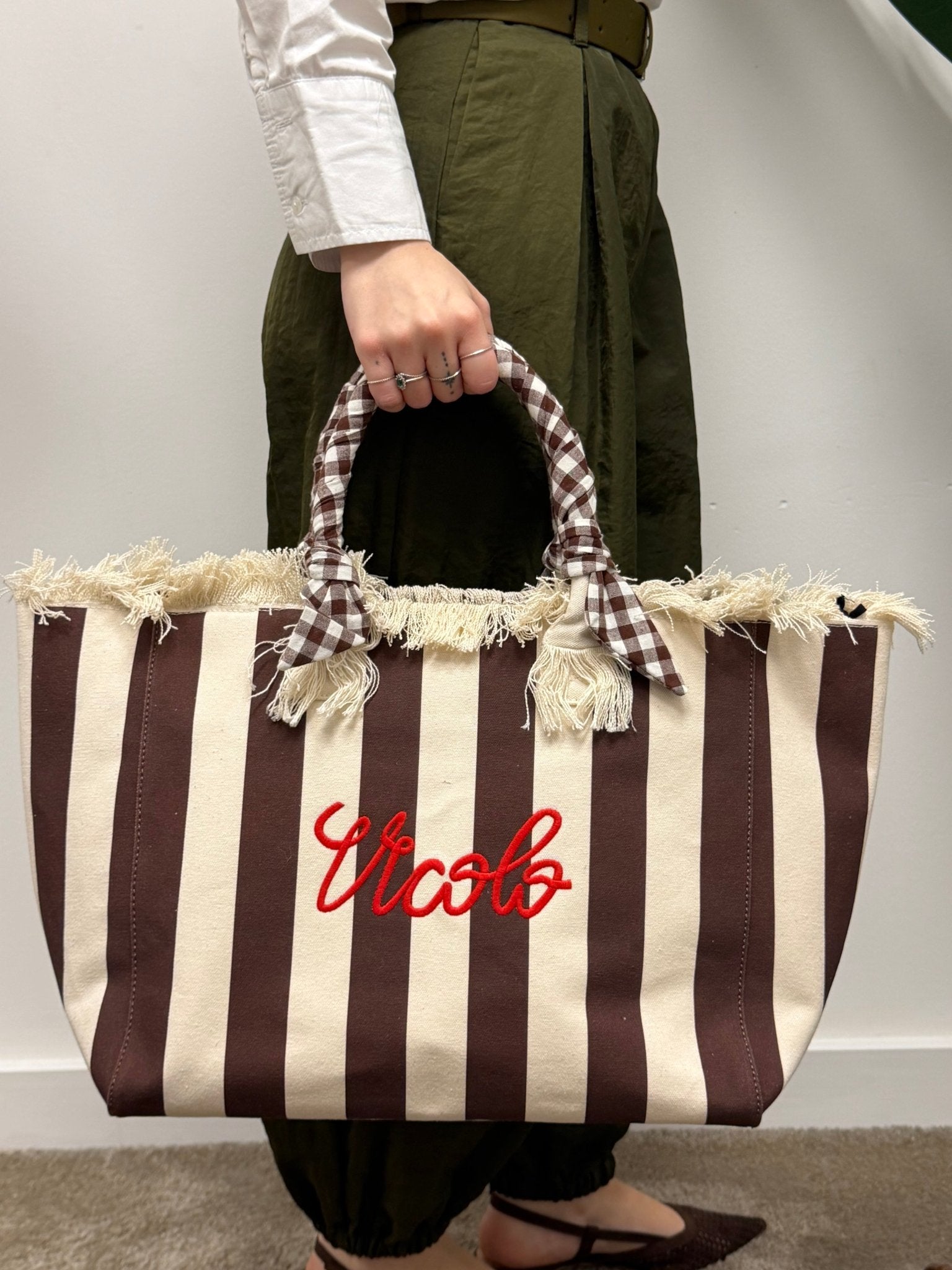 Borsa shopper grande in canvas rigata VICOLO - GiuGiò | Shop online