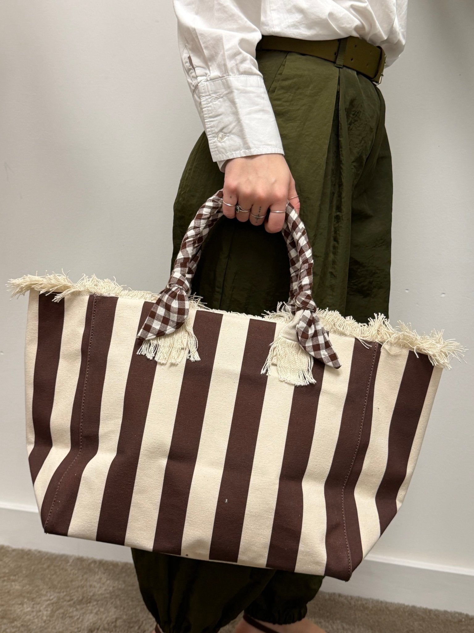 Borsa shopper grande in canvas rigata VICOLO - GiuGiò | Shop online