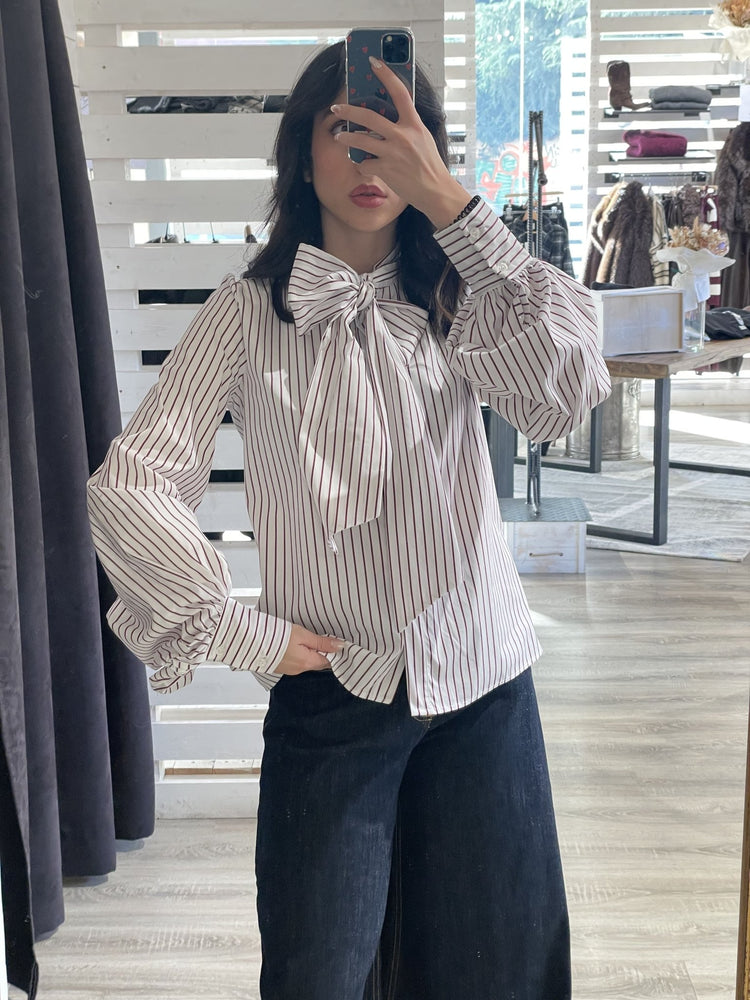 Camicia a righe in popeline con fiocco Tensione IN - GiuGiò | Shop online