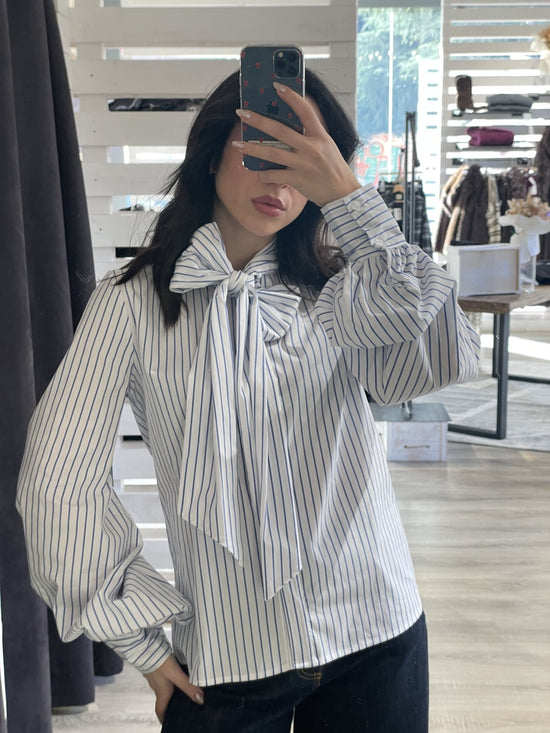 Camicia a righe in popeline con fiocco Tensione IN - GiuGiò | Shop online