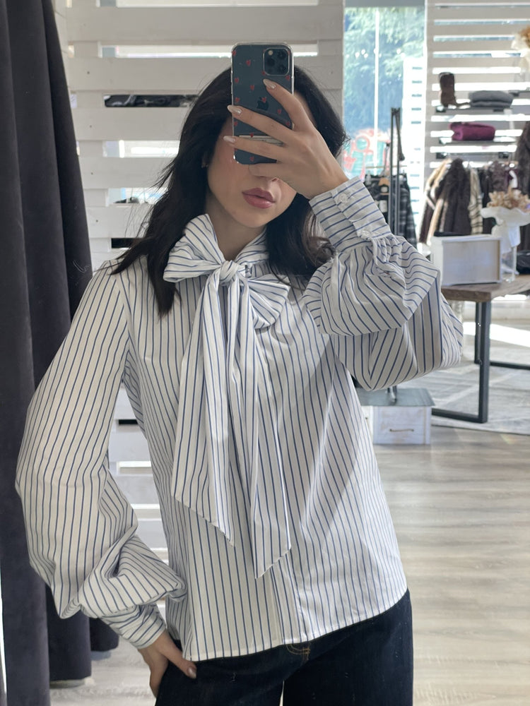 Camicia a righe in popeline con fiocco Tensione IN - GiuGiò | Shop online