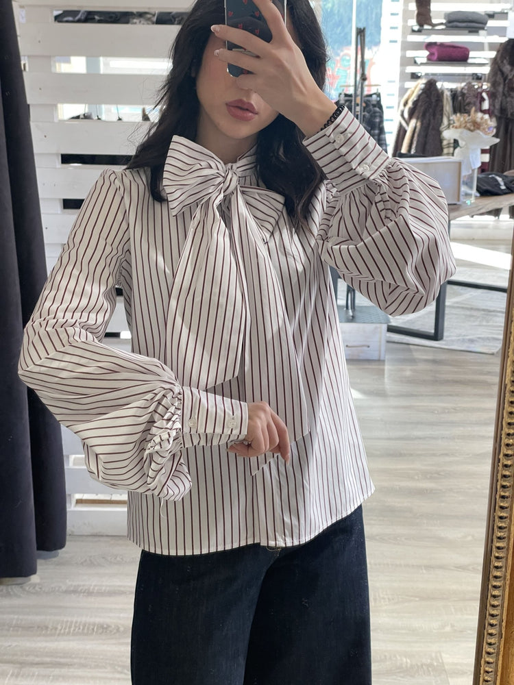 Camicia a righe in popeline con fiocco Tensione IN - GiuGiò | Shop online