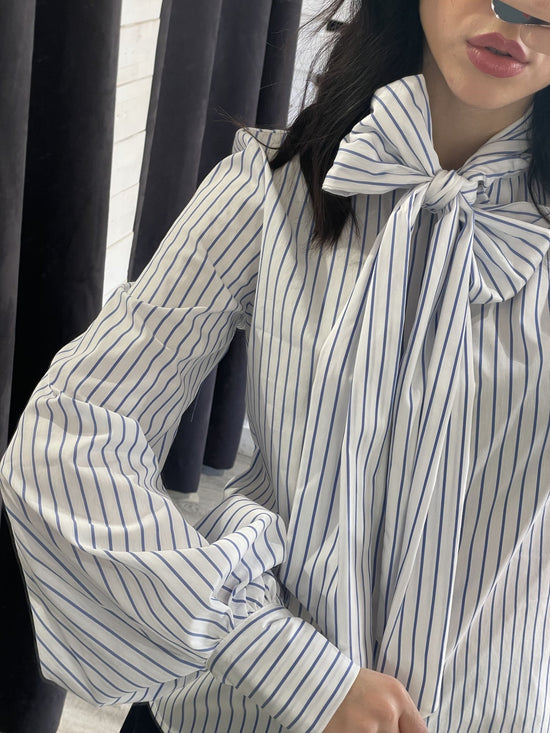 Camicia a righe in popeline con fiocco Tensione IN - GiuGiò | Shop online