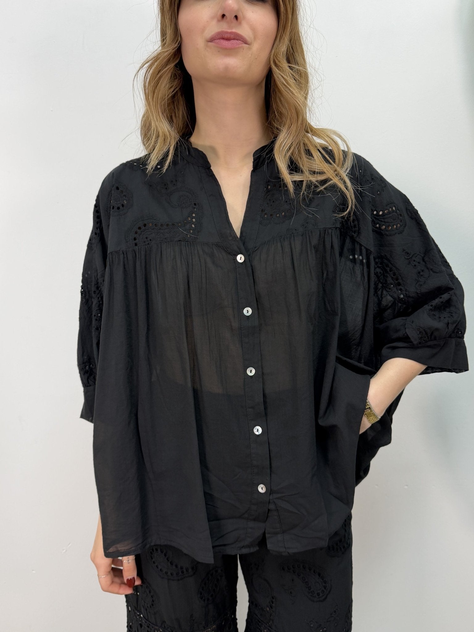 Camicia ampia in cotone e pizzo sangallo BSB - GiuGiò | Shop online
