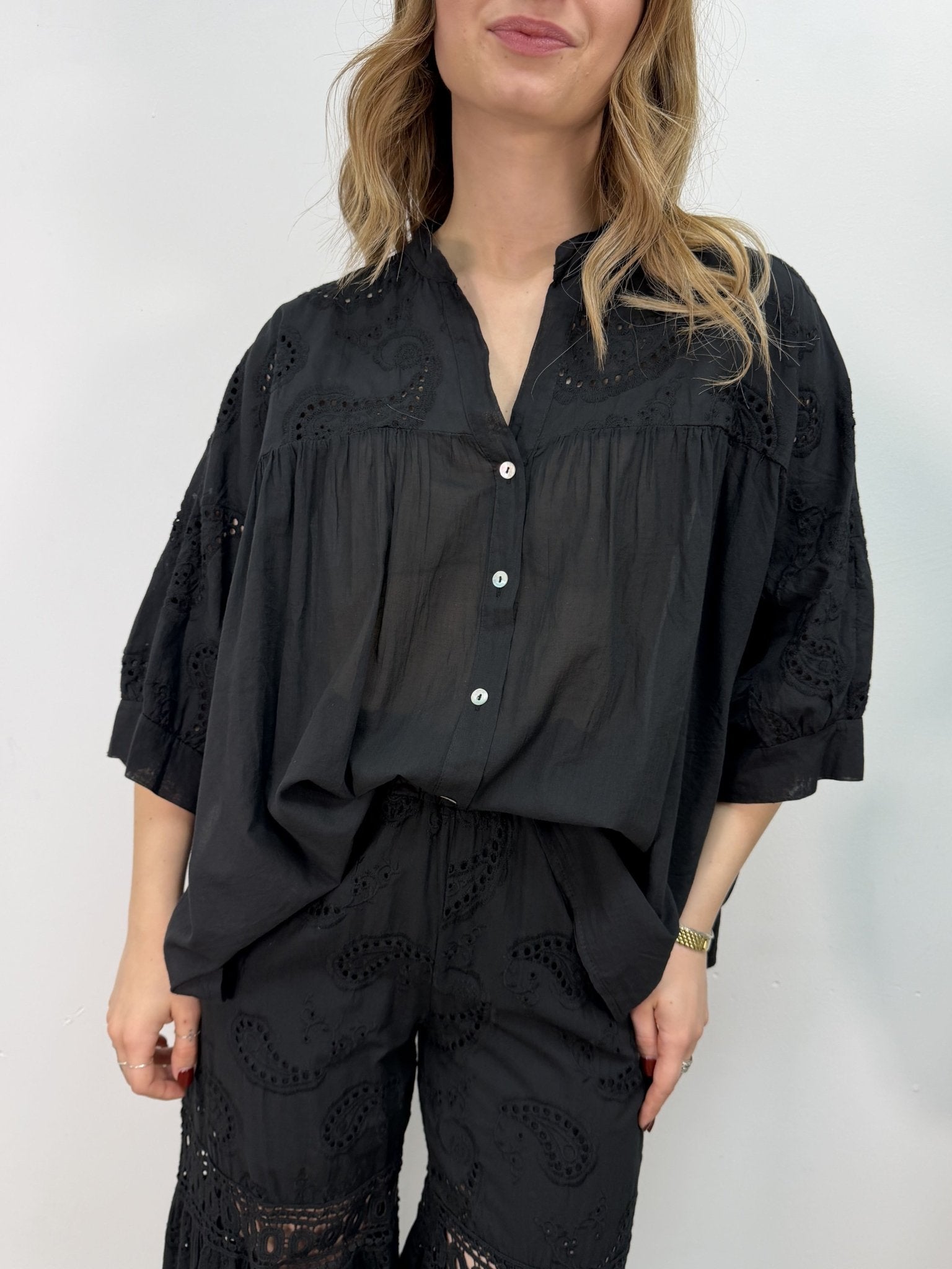 Camicia ampia in cotone e pizzo sangallo BSB - GiuGiò | Shop online