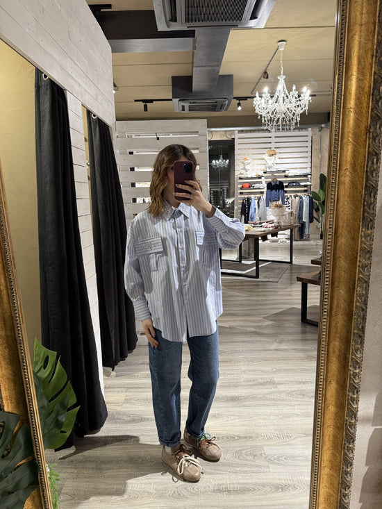 Camicia bacchettata con applicazioni strass Susy Mix - GiuGiò | Shop online