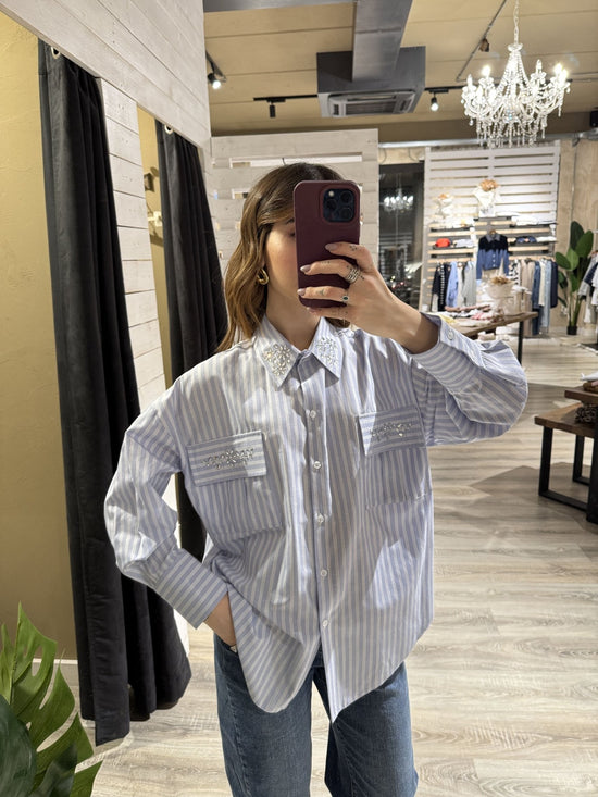Camicia bacchettata con applicazioni strass Susy Mix - GiuGiò | Shop online