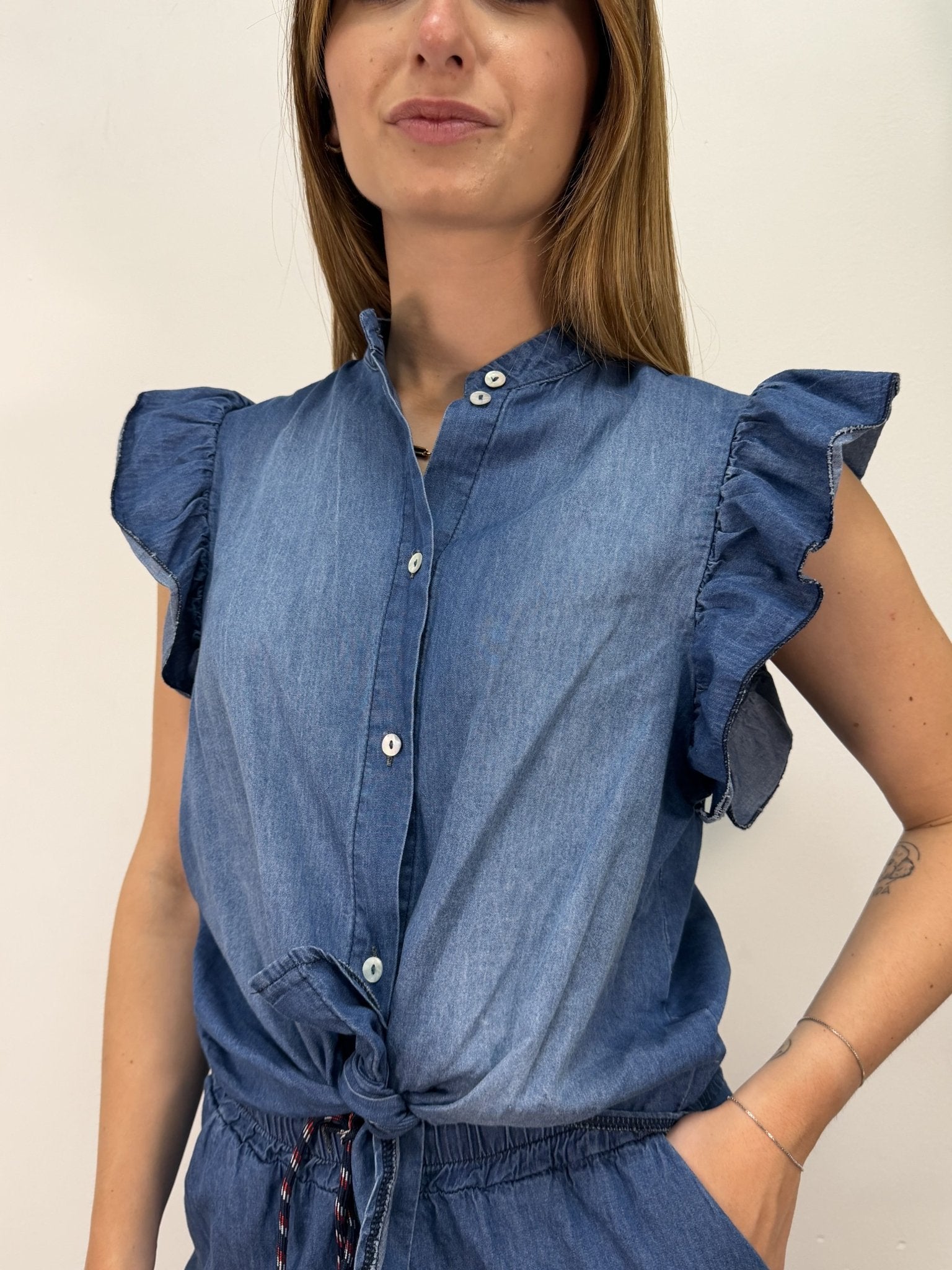 Camicia chambray con rouches Susy Mix - GiuGiò | Shop online