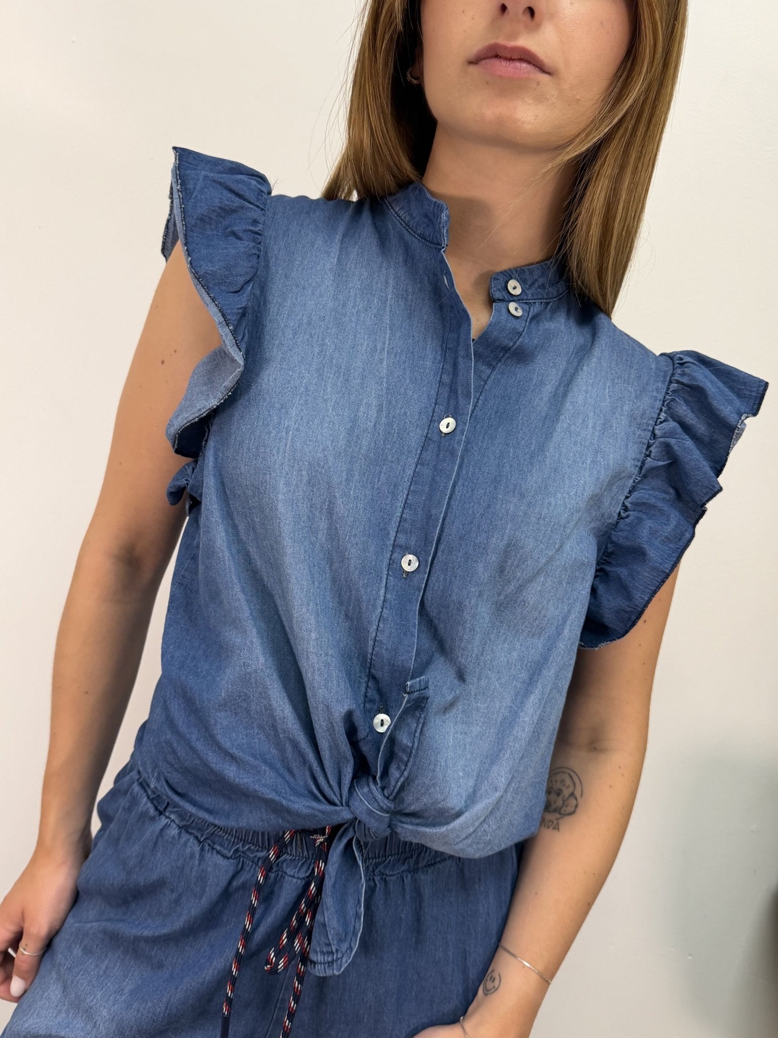 Camicia chambray con rouches Susy Mix - GiuGiò | Shop online