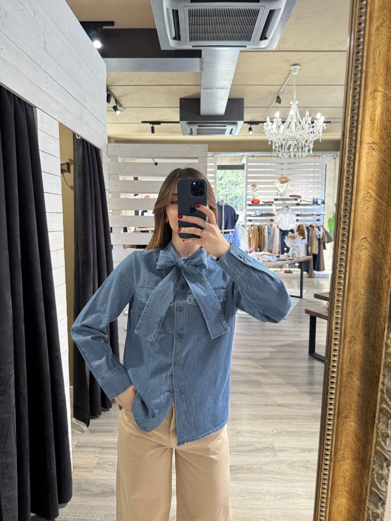Camicia chambry di jeans con fiocco Susy Mix - GiuGiò | Shop online