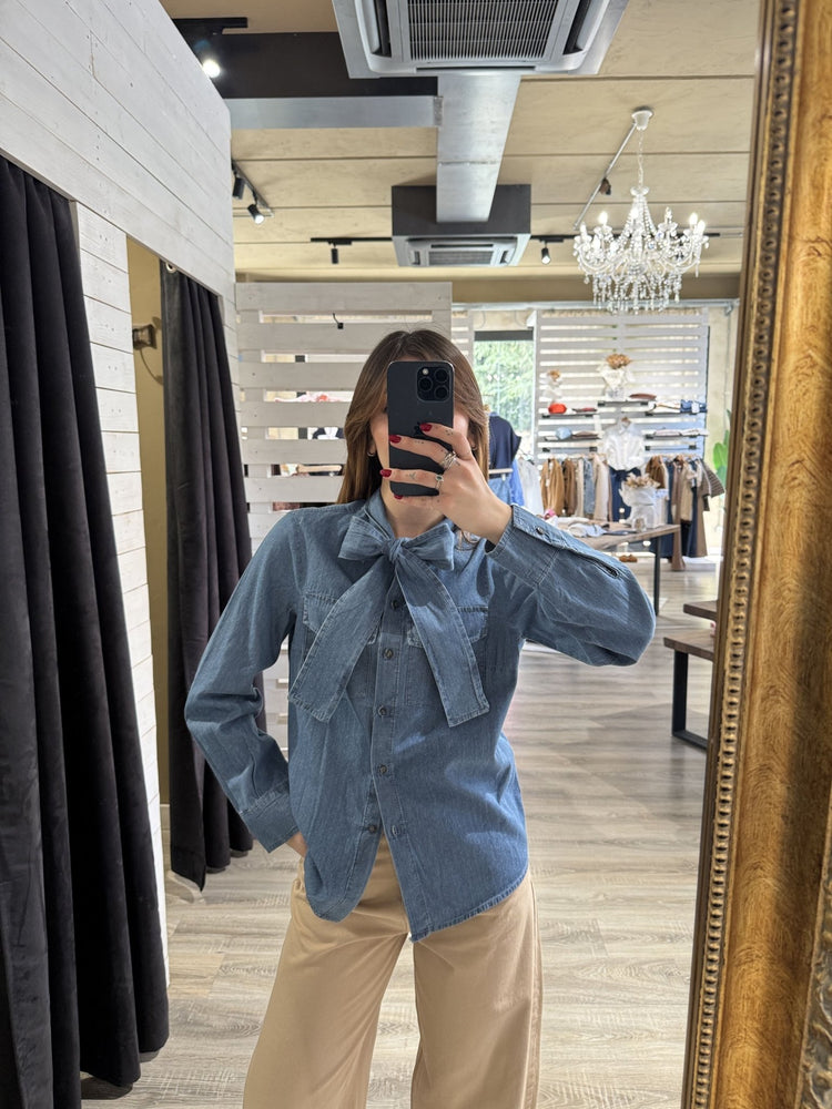 Camicia chambry di jeans con fiocco Susy Mix - GiuGiò | Shop online