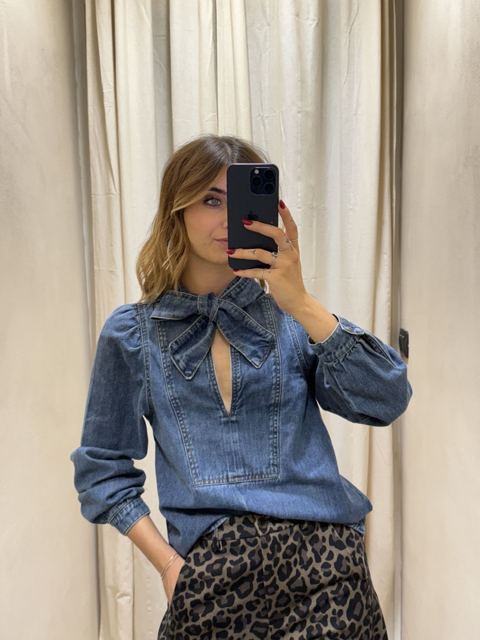 Camicia in denim con fiocco HaveOne - GiuGiò | Shop online