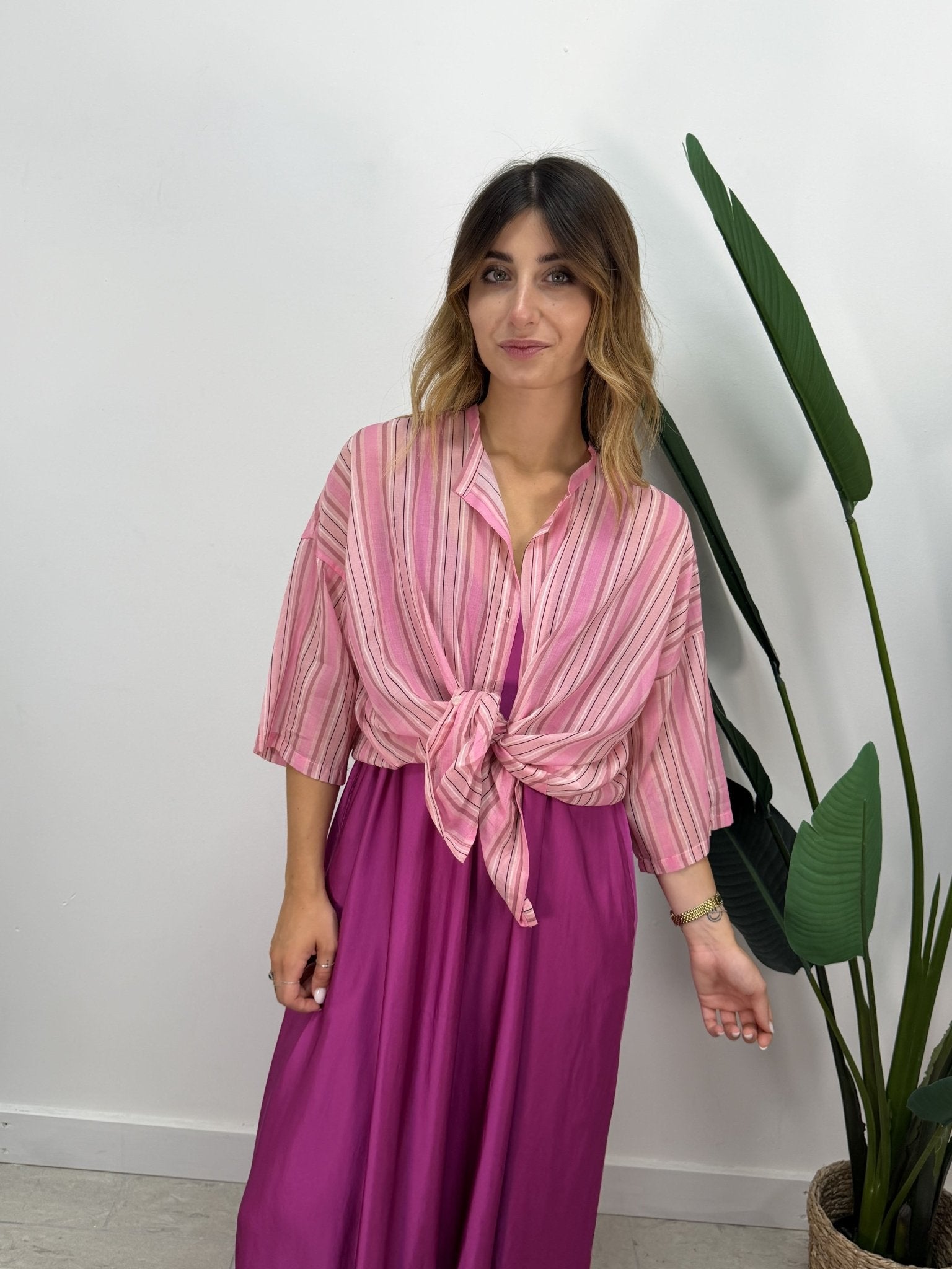 Camicia in mussola rigata rosa Tensione In - GiuGiò | Shop online