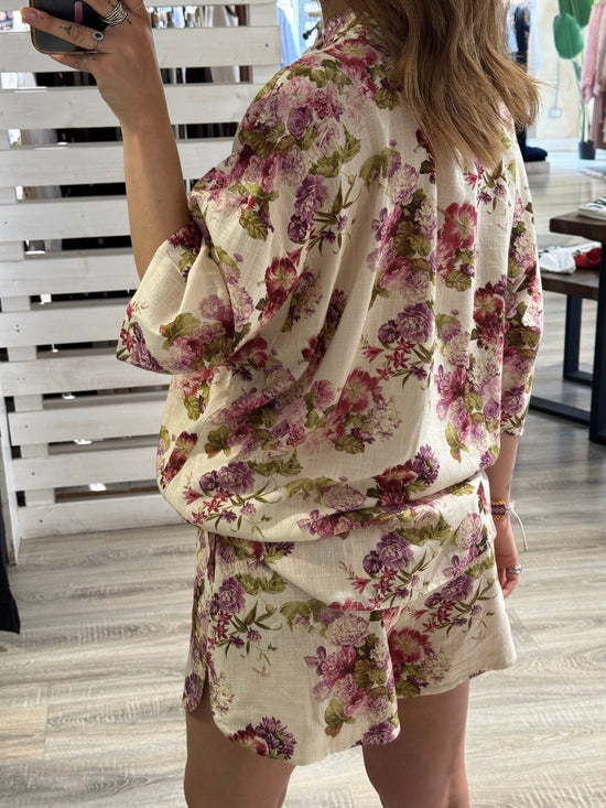 Camicia lino e viscosa stampa rose Tensione In - GiuGiò | Shop online