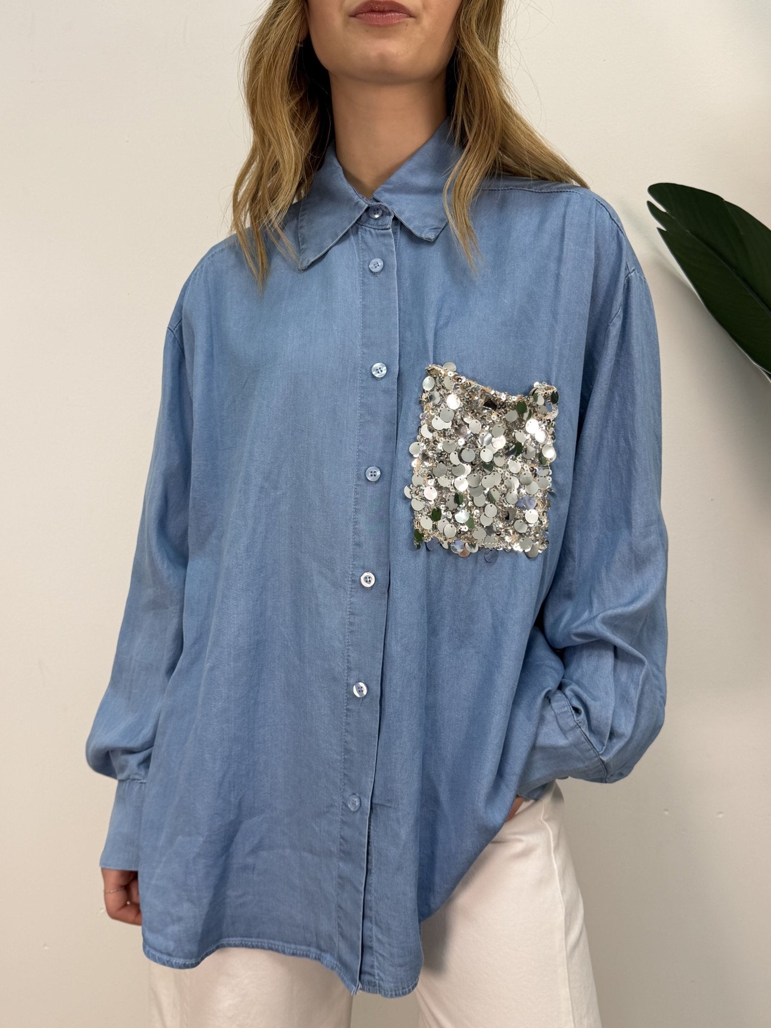 Camicia over denim chambray con taschino paillettes Tensione In - GiuGiò | Shop online