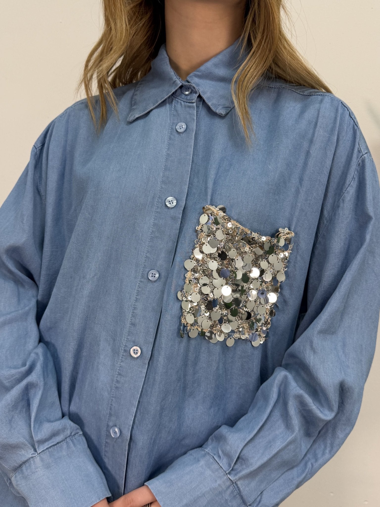 Camicia over denim chambray con taschino paillettes Tensione In - GiuGiò | Shop online