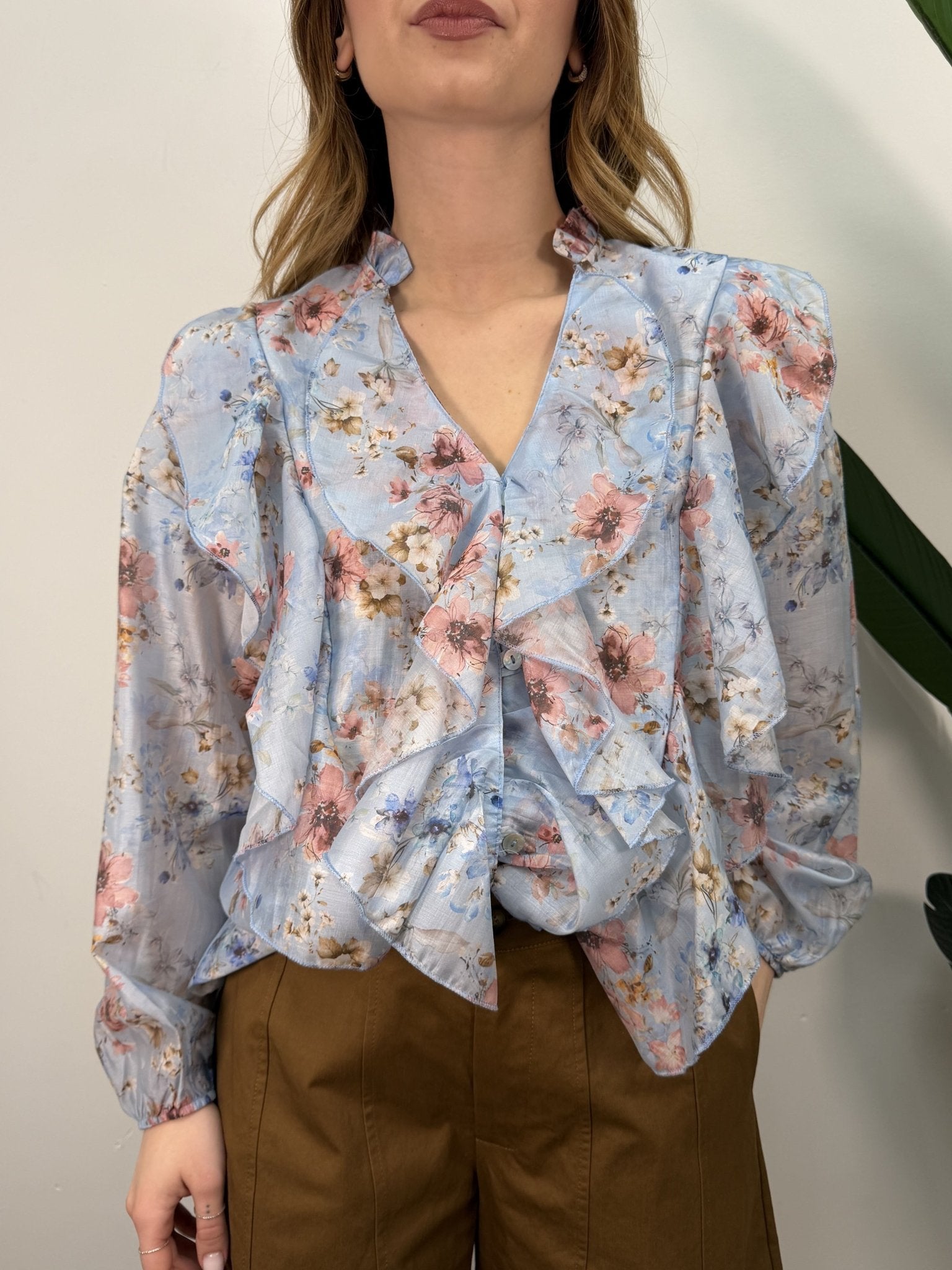 Camicia scollo V con rouches stampa fiori Susy Mix - GiuGiò | Shop online