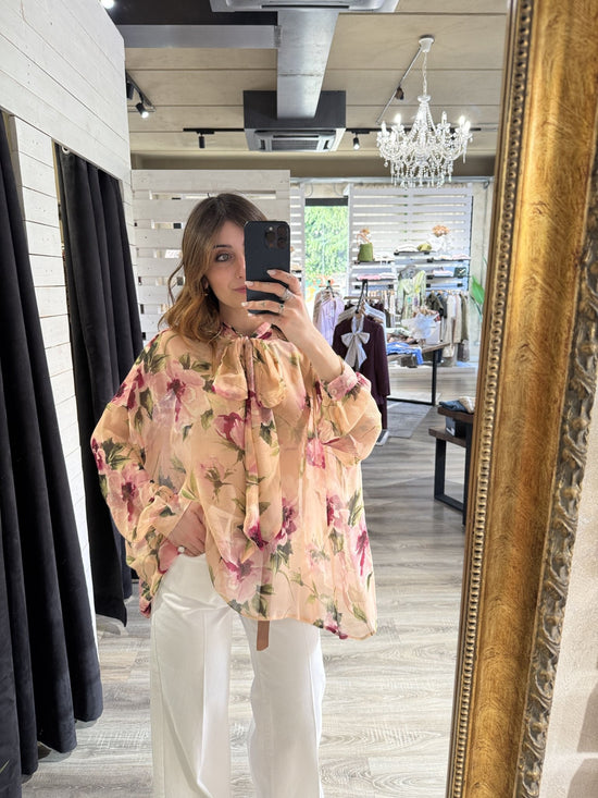 Camicia stampa floreale rosa con fiocco Dixie - GiuGiò | Shop online