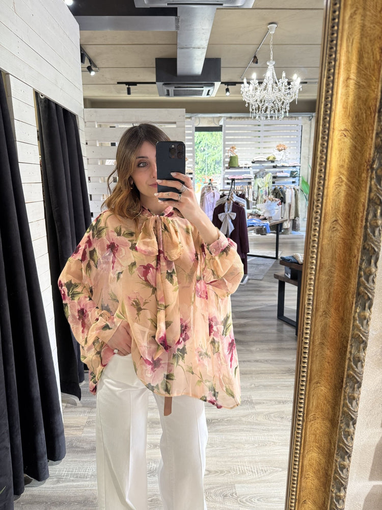Camicia stampa floreale rosa con fiocco Dixie - GiuGiò | Shop online