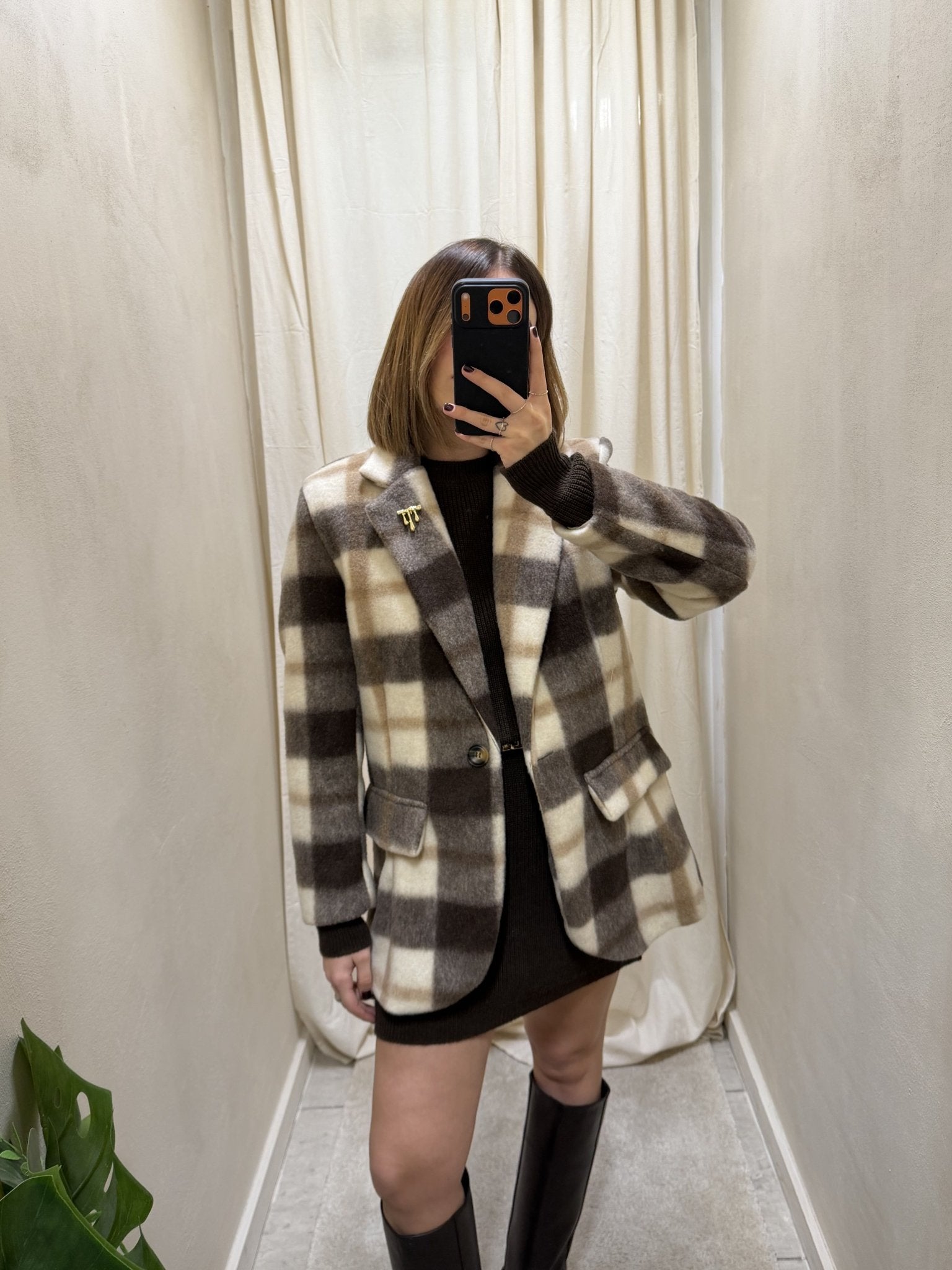 Cappottino 1 bottone stampa check con spilla MyD - GiuGiò | Shop online