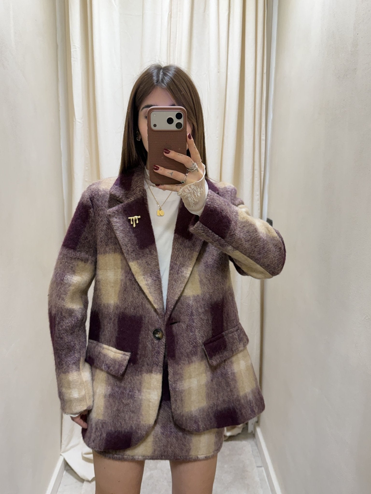 Cappottino 1 bottone stampa check con spilla MyD - GiuGiò | Shop online