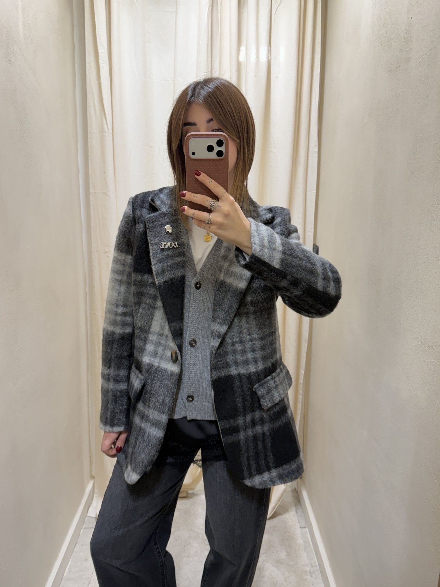 Cappottino 1 bottone stampa check con spilla MyD - GiuGiò | Shop online