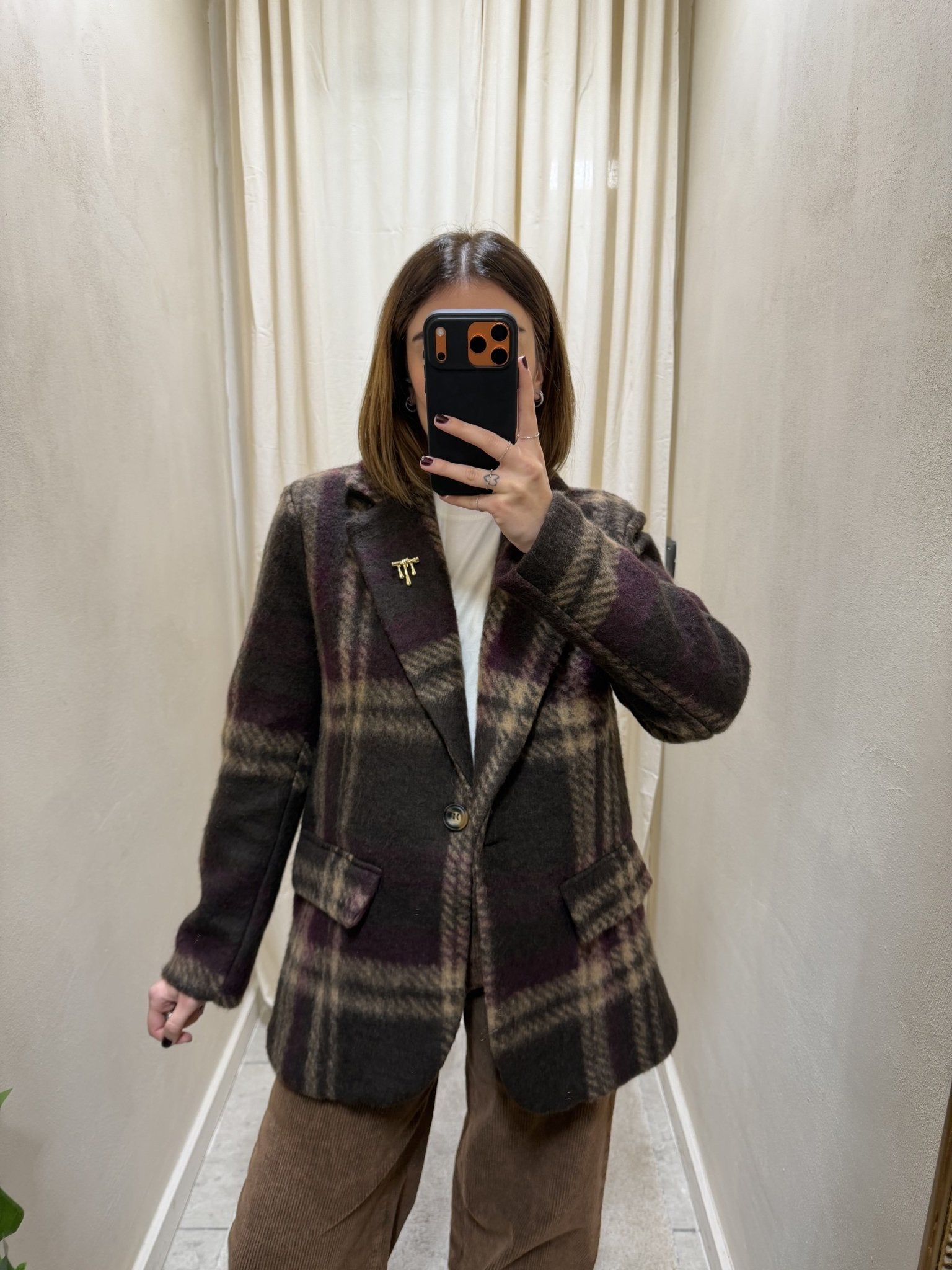 Cappottino 1 bottone stampa check con spilla MyD - GiuGiò | Shop online