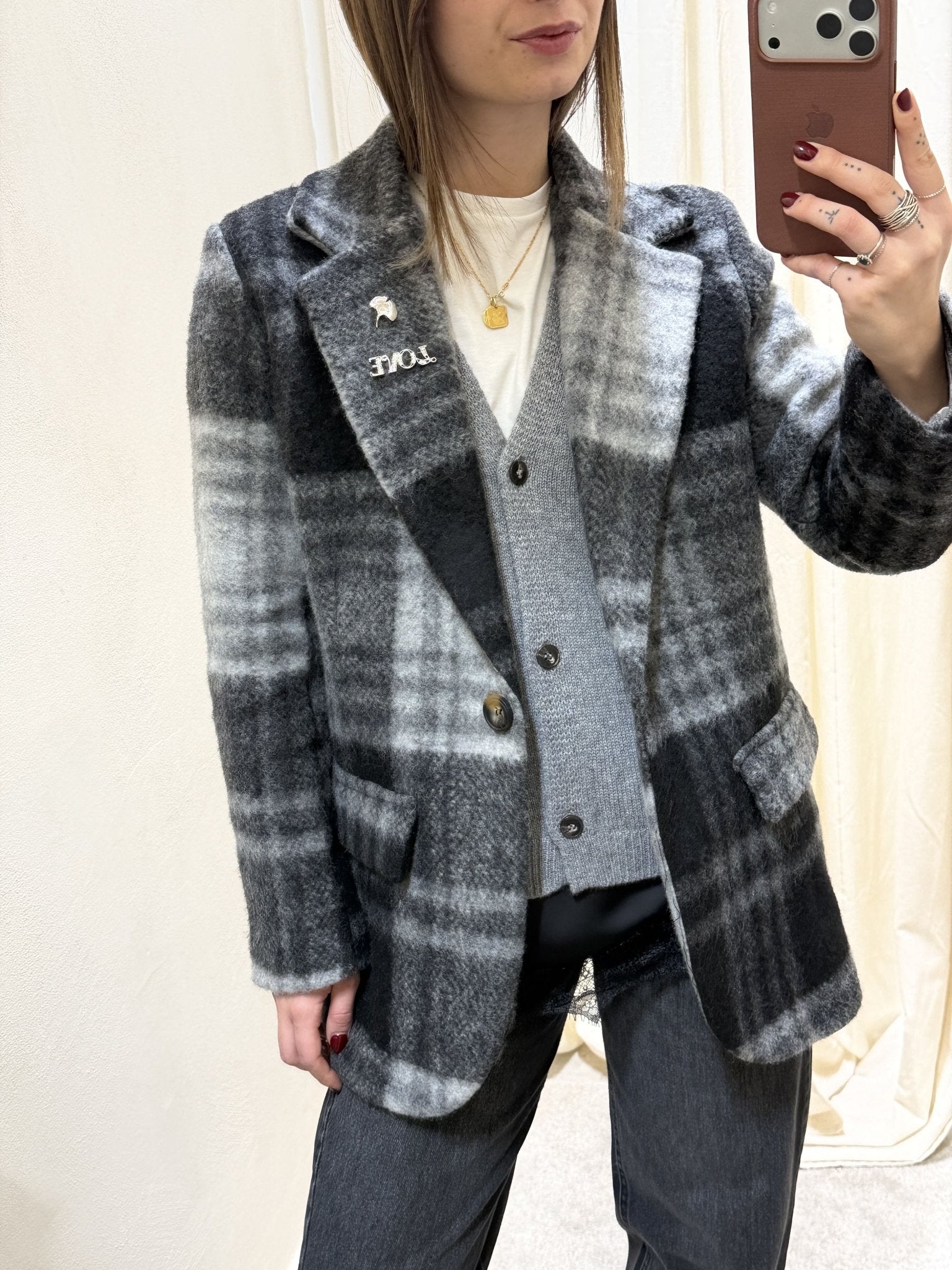 Cappottino 1 bottone stampa check con spilla MyD - GiuGiò | Shop online