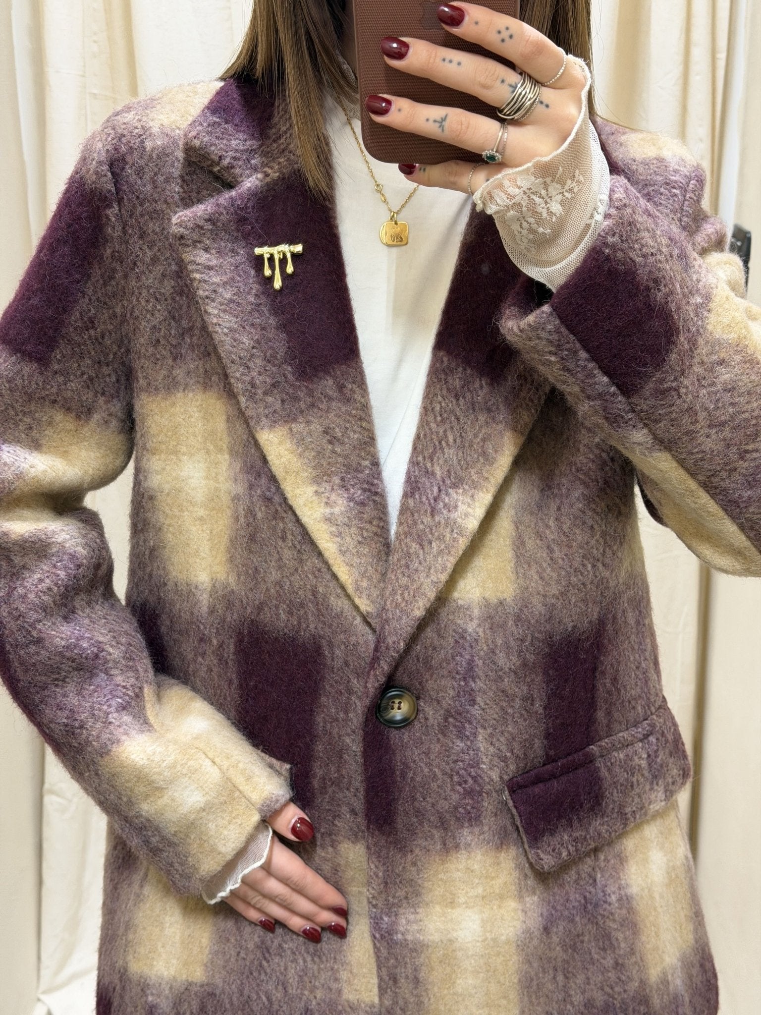 Cappottino 1 bottone stampa check con spilla MyD - GiuGiò | Shop online