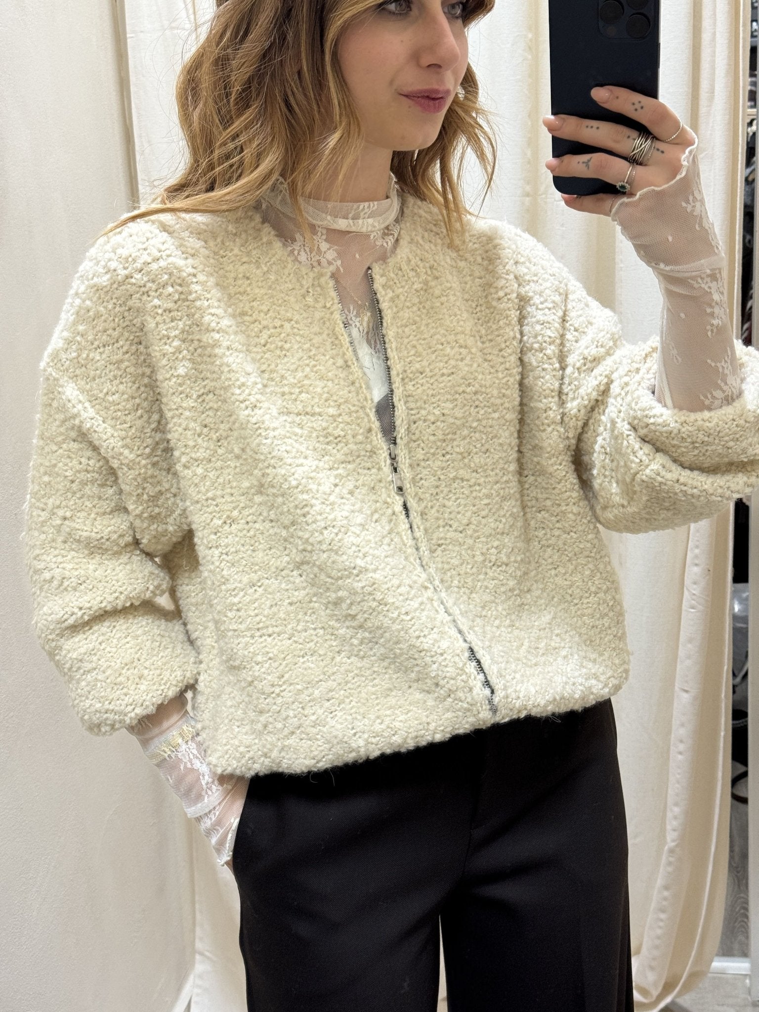 Cardigan bouclè con zip MyD - GiuGiò | Shop online