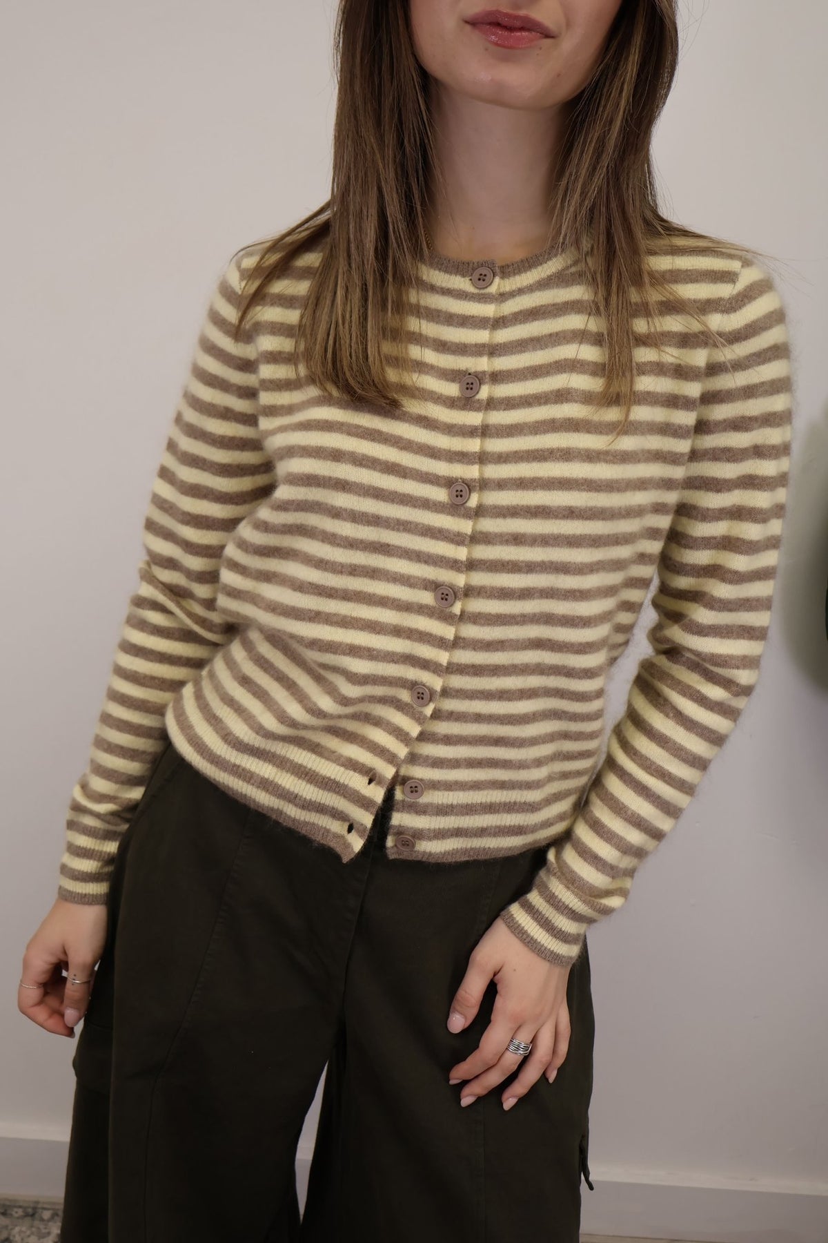 Cardigan girocollo a righe giallo Tensione In - GiuGiò | Shop online