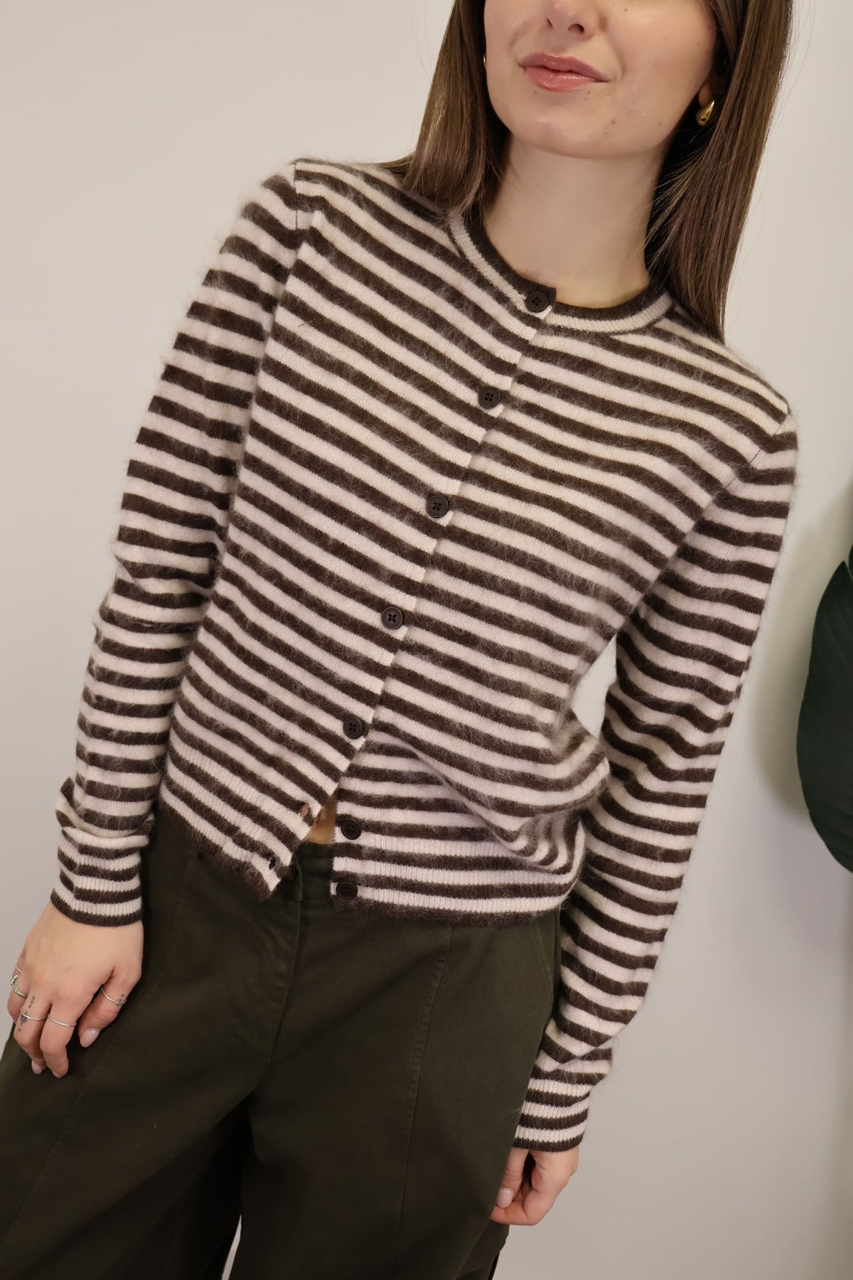 Cardigan girocollo a righe marrone Tensione In - GiuGiò | Shop online