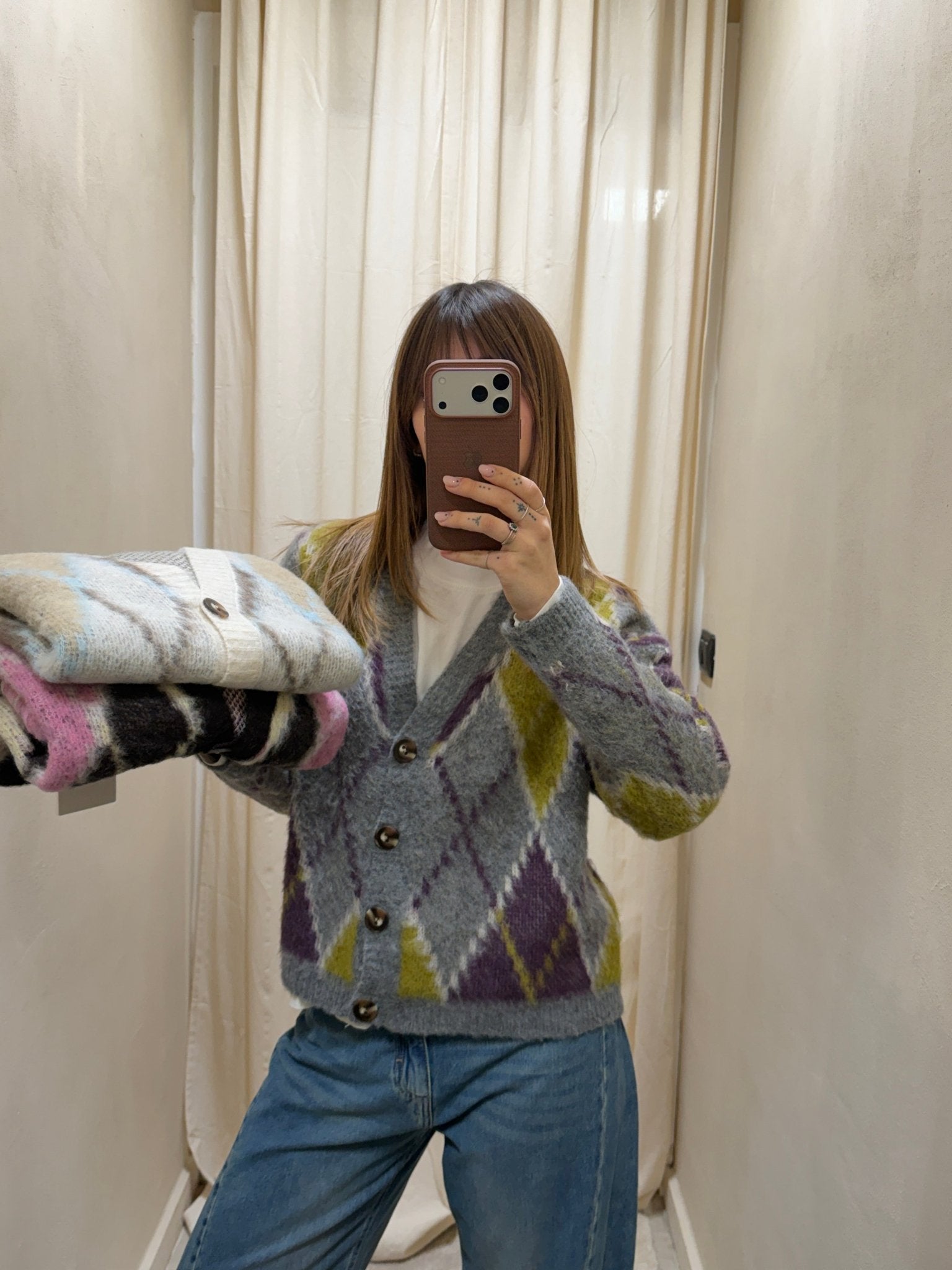 Cardigan jacquard a rombi scollo V Susy Mix - GiuGiò | Shop online