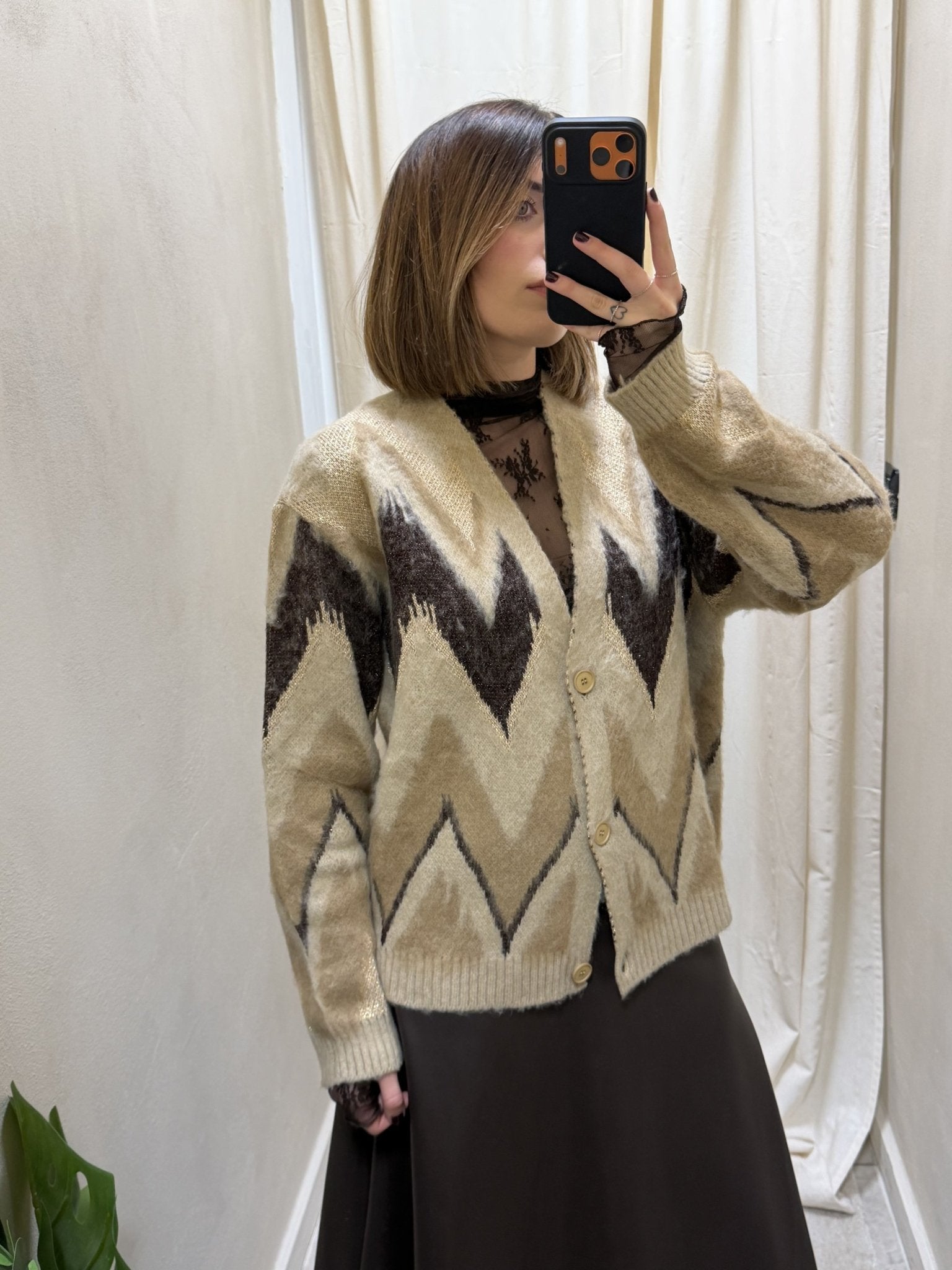 Cardigan lavorazione chevron e lurex con disegno geometrico Tensione In - GiuGiò | Shop online