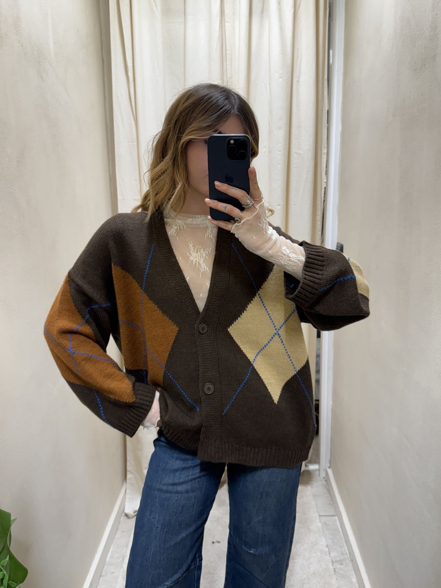 Cardigan over 3 bottoni con rombi HaveOne - GiuGiò | Shop online